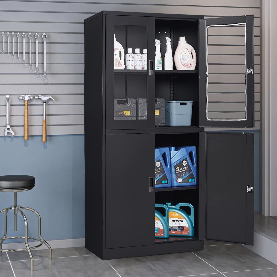Black Metal Storage Cabinet with Glass Doors - 71