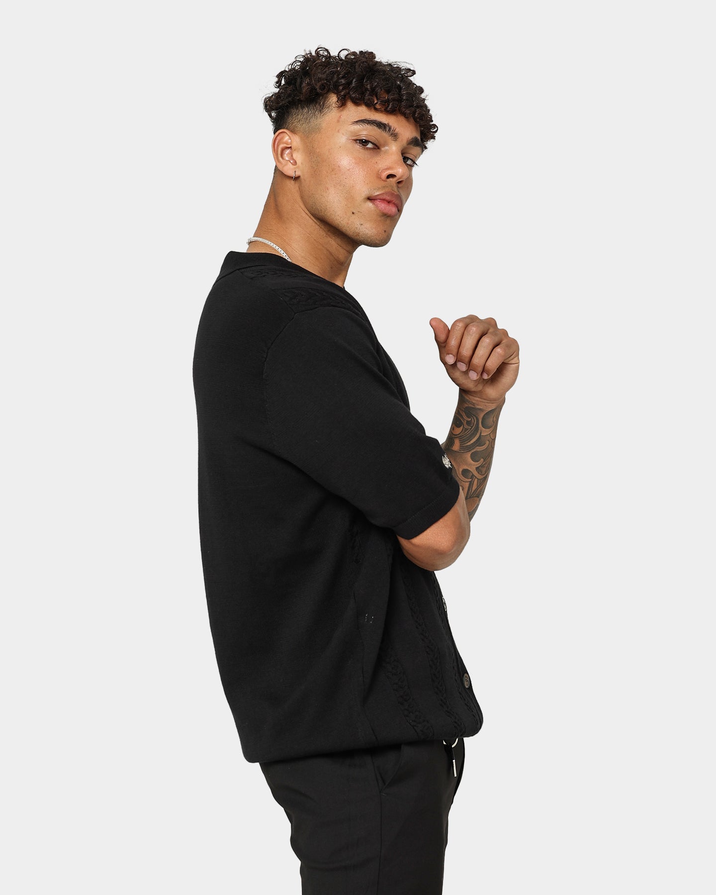 Black 404 Cable Knit Button-Up Sweater for Men - Cozy Winter Pullover for Casual & Office Wear
