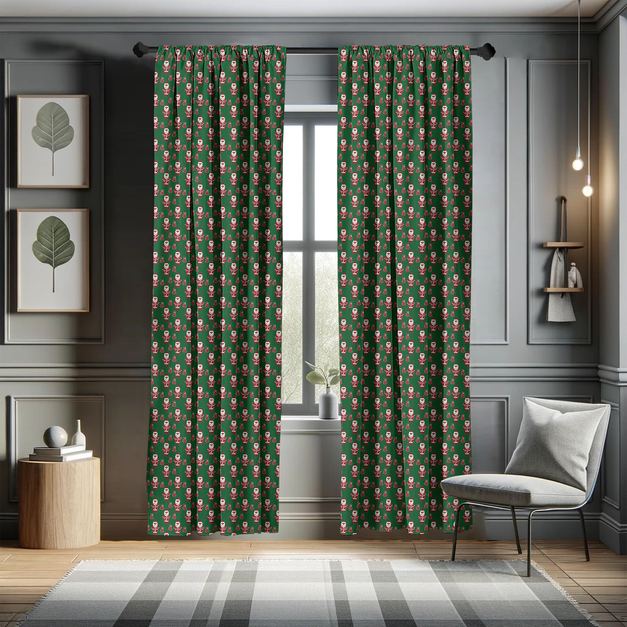 Ambesonne Christmas Santa Claus Window Curtains - 2-Panel Set with Rod Pocket, 28
