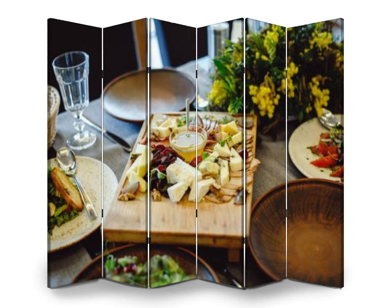6 Panel Folding Room Divider - Freestanding Privacy Screen for Restaurants, Banquets & Indoor Spaces | Canvas Partition Wall for Dining Areas, Offices & Home Use