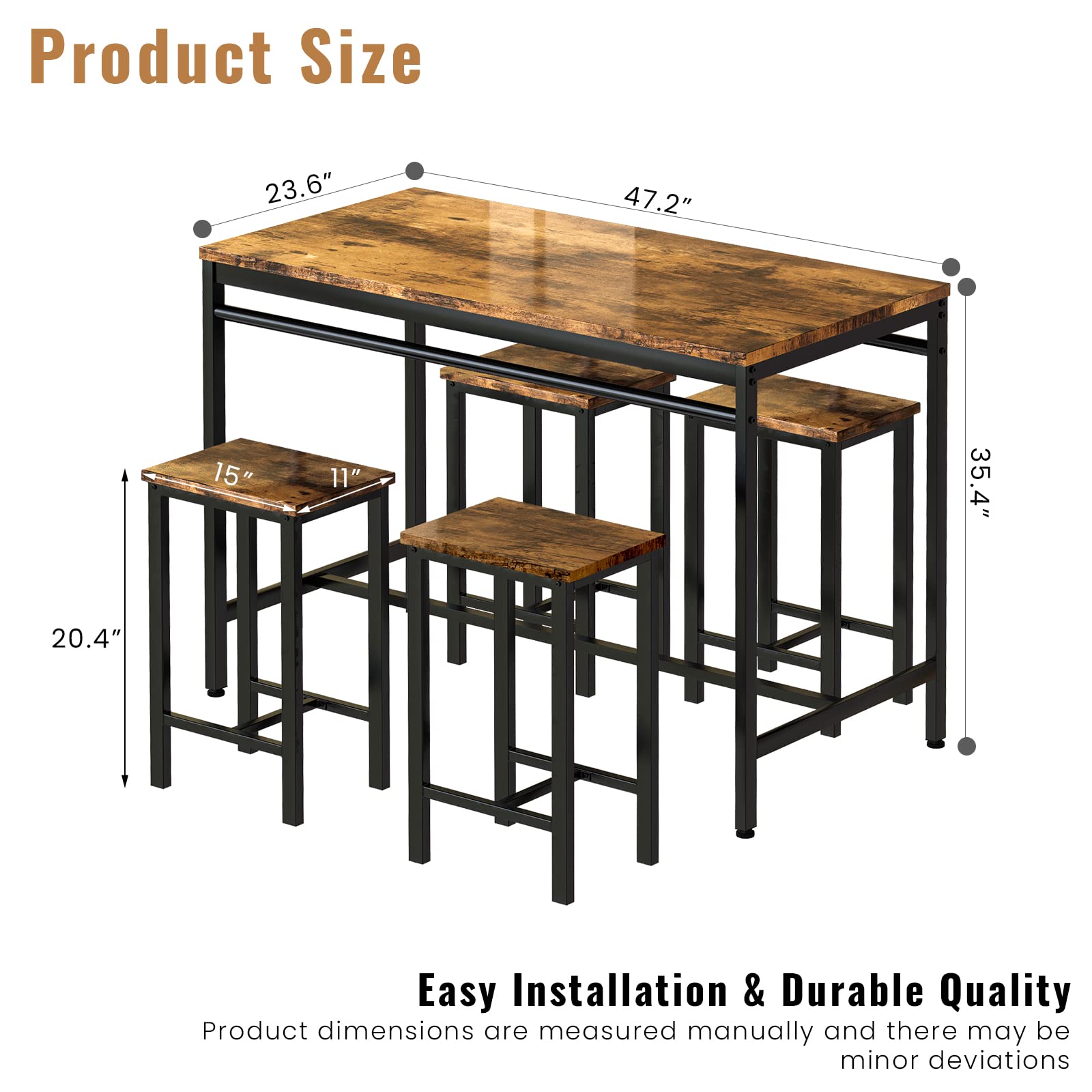 Recaceik 5-Piece Counter Height Dining Table Set for 4 - Modern Kitchen Bar Table with 4 Stools, Space-Saving Breakfast Nook Set for Apartments, Small Homes & Compact Spaces - Perfect for Morning Coffee, Casual Dining & Entertaining Guests