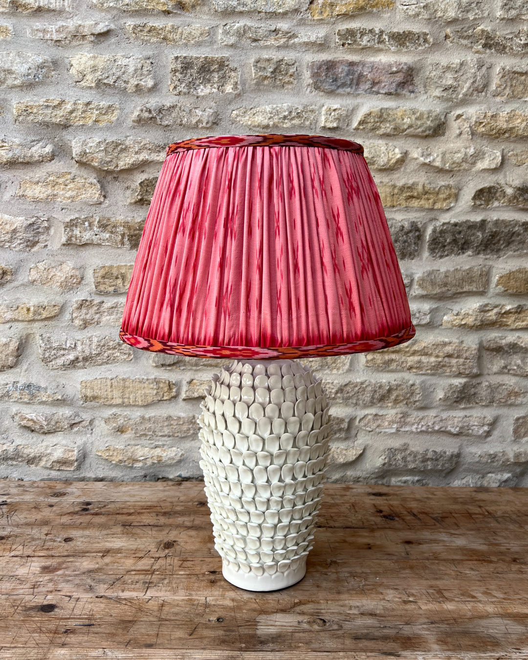 36cm Pink Silk Sari Lampshade with Geometric Trim - Elegant Bohemian Home Decor for Living Room, Bedroom & Wedding Decorations