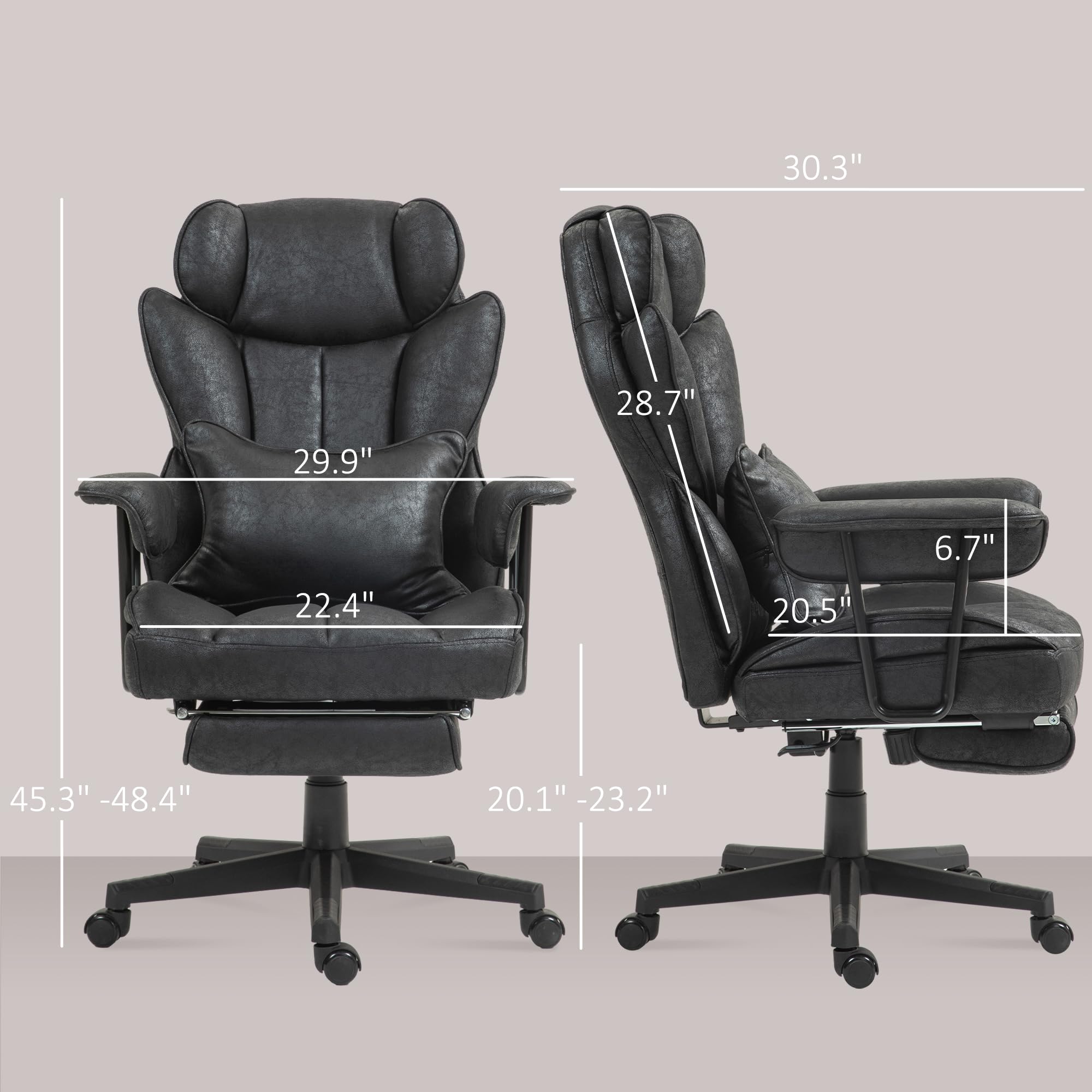 HOMCOM 400LBS Big and Tall Executive Office Chair with Footrest - Ergonomic Reclining Computer Desk Chair with Lumbar Support & Wide Seat - Microfiber Black - Perfect for Home Office, Gaming, and Workspace Comfort