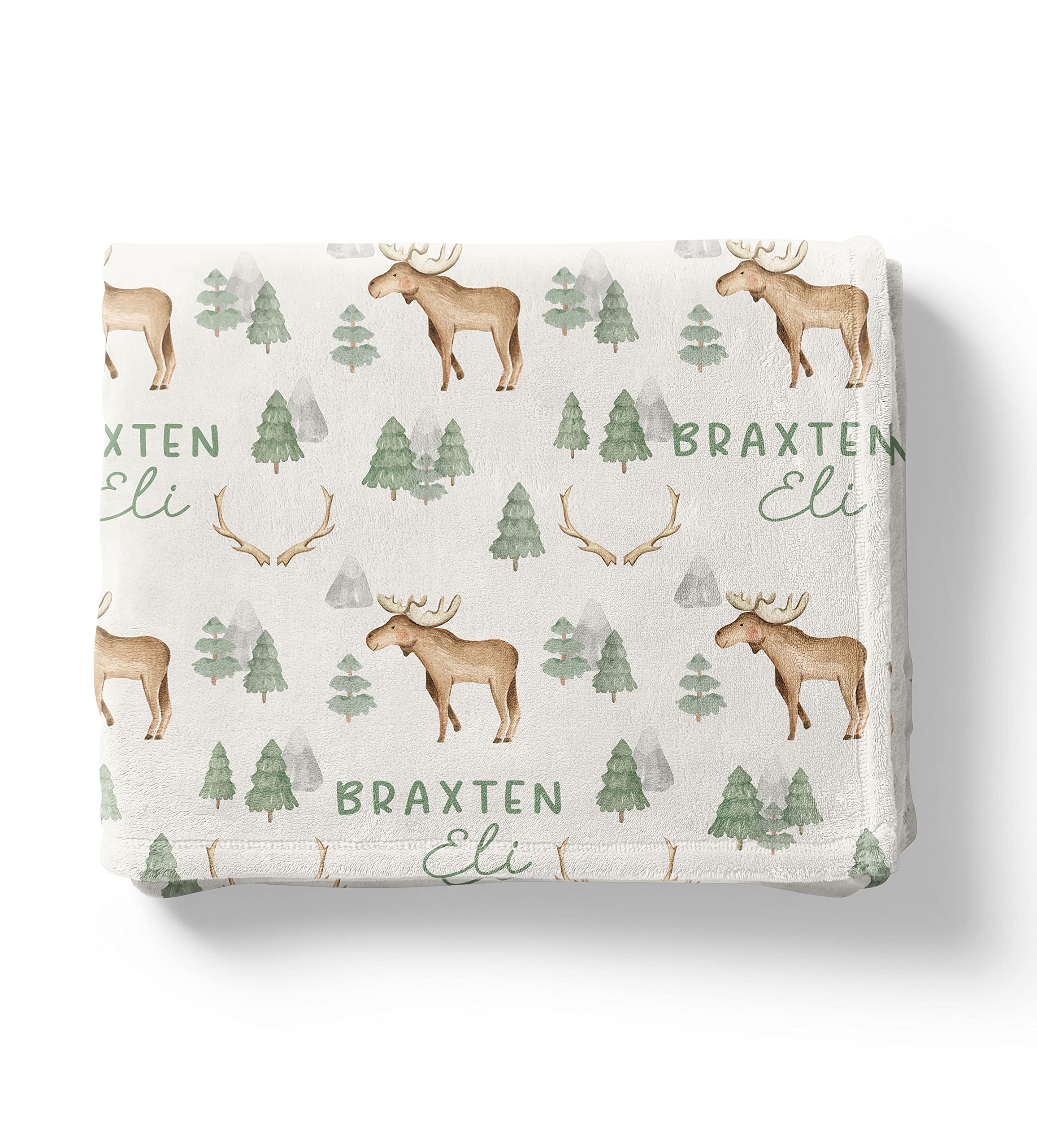 Personalized Woodland Moose Baby Blanket - Custom Name Minky Blanket for Newborns & Infants - Soft Baby Shower Gift for Boys & Girls - Cozy Nursery Blanket for Cuddling, Playtime & Photo Props