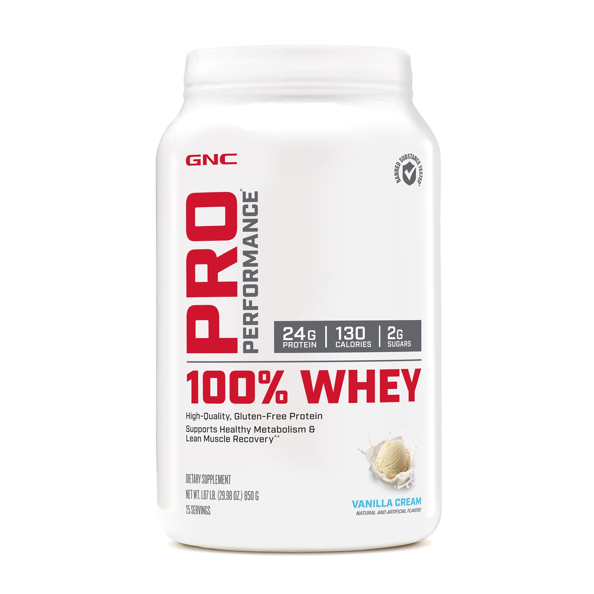 GNC Pro Performance 100% Whey Protein Powder - Vanilla Cream (25 Servings) | Muscle Recovery & Metabolism Support | Post-Workout & Meal Replacement for Athletes & Fitness Enthusiasts