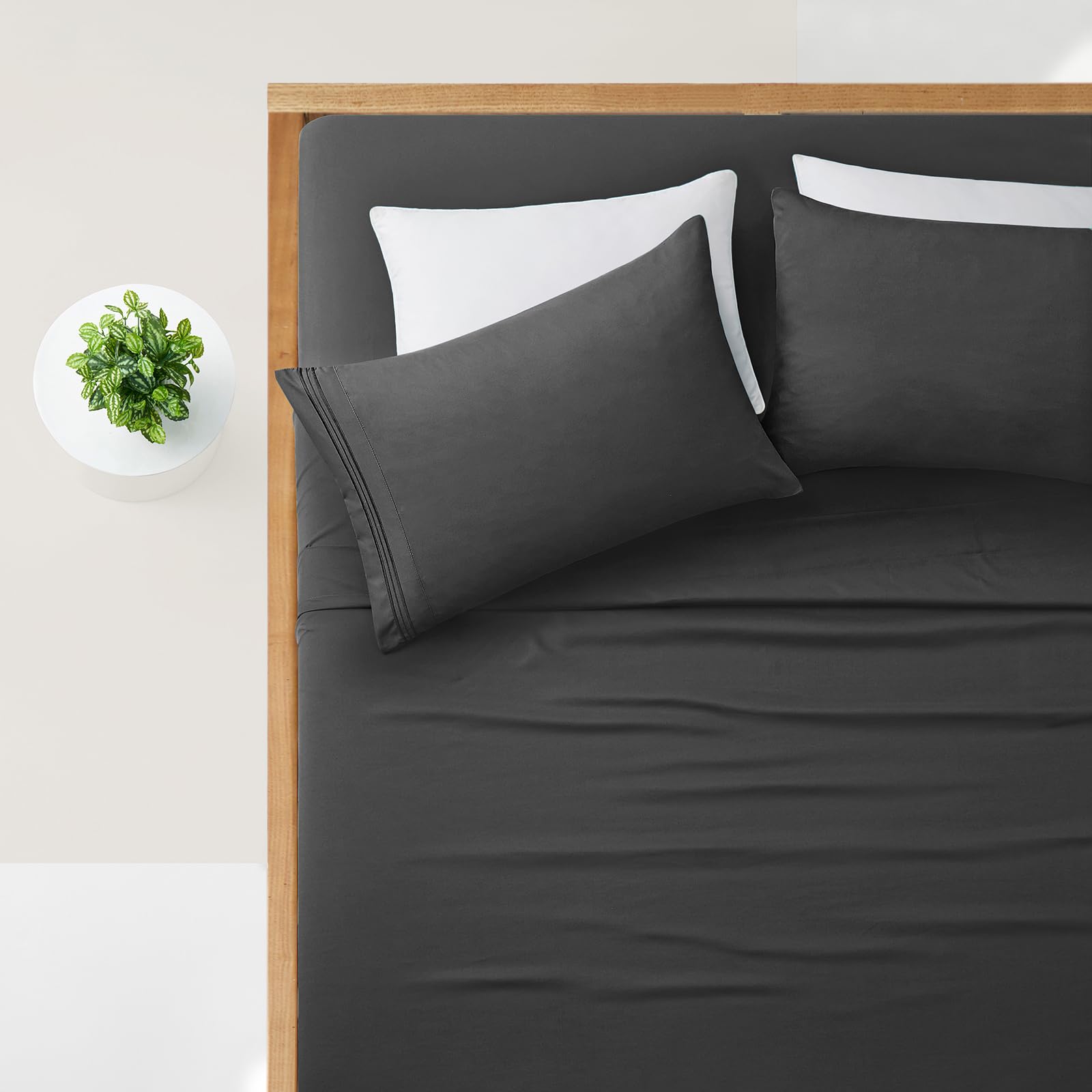 Manyshofu Extra Deep Pocket Twin Sheets Set - 1800 Thread Count Luxury Hotel Quality Bedding - 3 Piece Set with Pillowcases for 18-24 Inch Mattress - Soft Charcoal Grey Kids Bed Sheets for Comfortable Sleep - Perfect for Dorm Rooms, Guest Beds & Children's Bedrooms