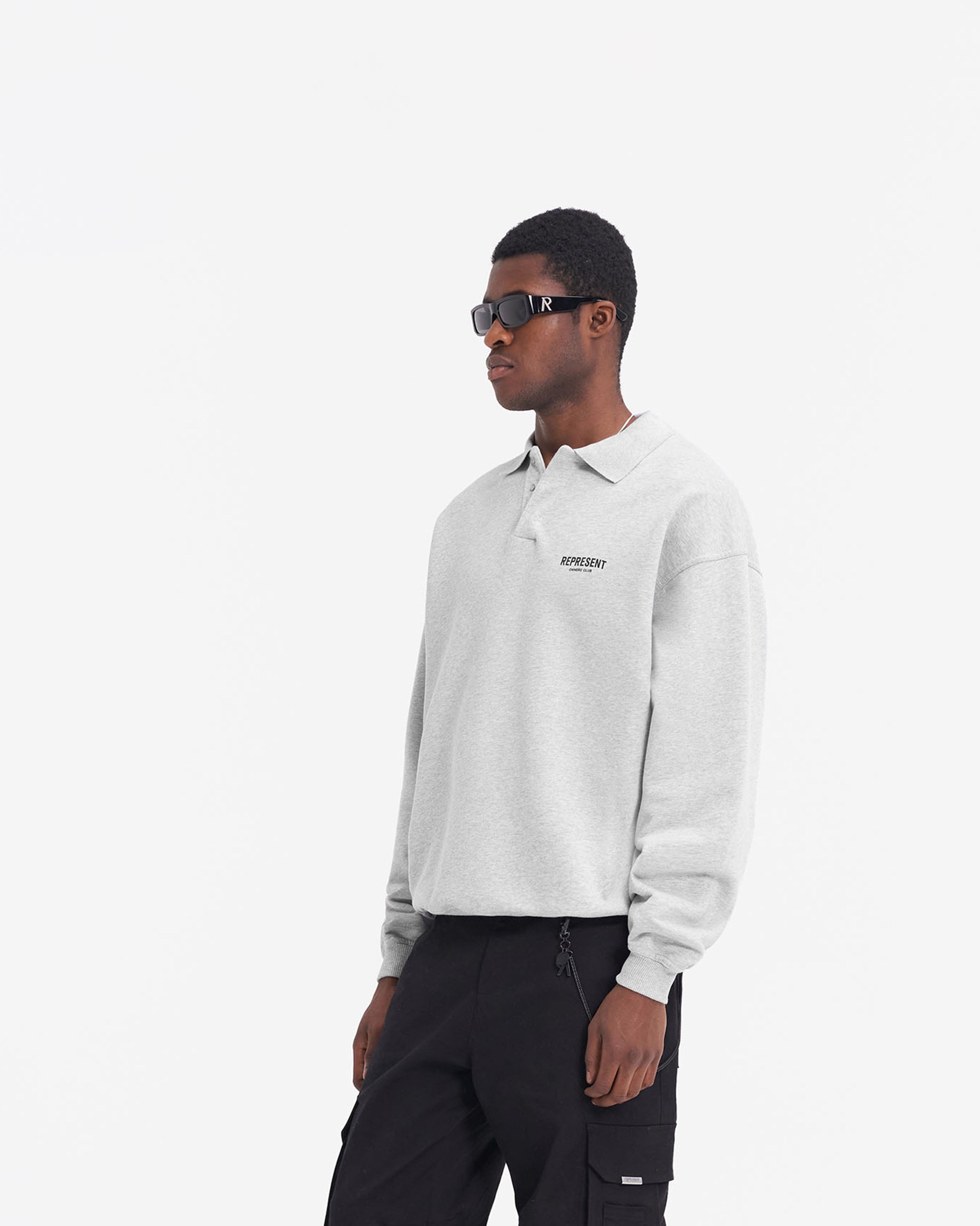 Represent Owners Club Long Sleeve Polo Sweater - Ash Grey | Premium Cotton Knit Top for Men | Perfect for Casual Wear, Office & Street Style