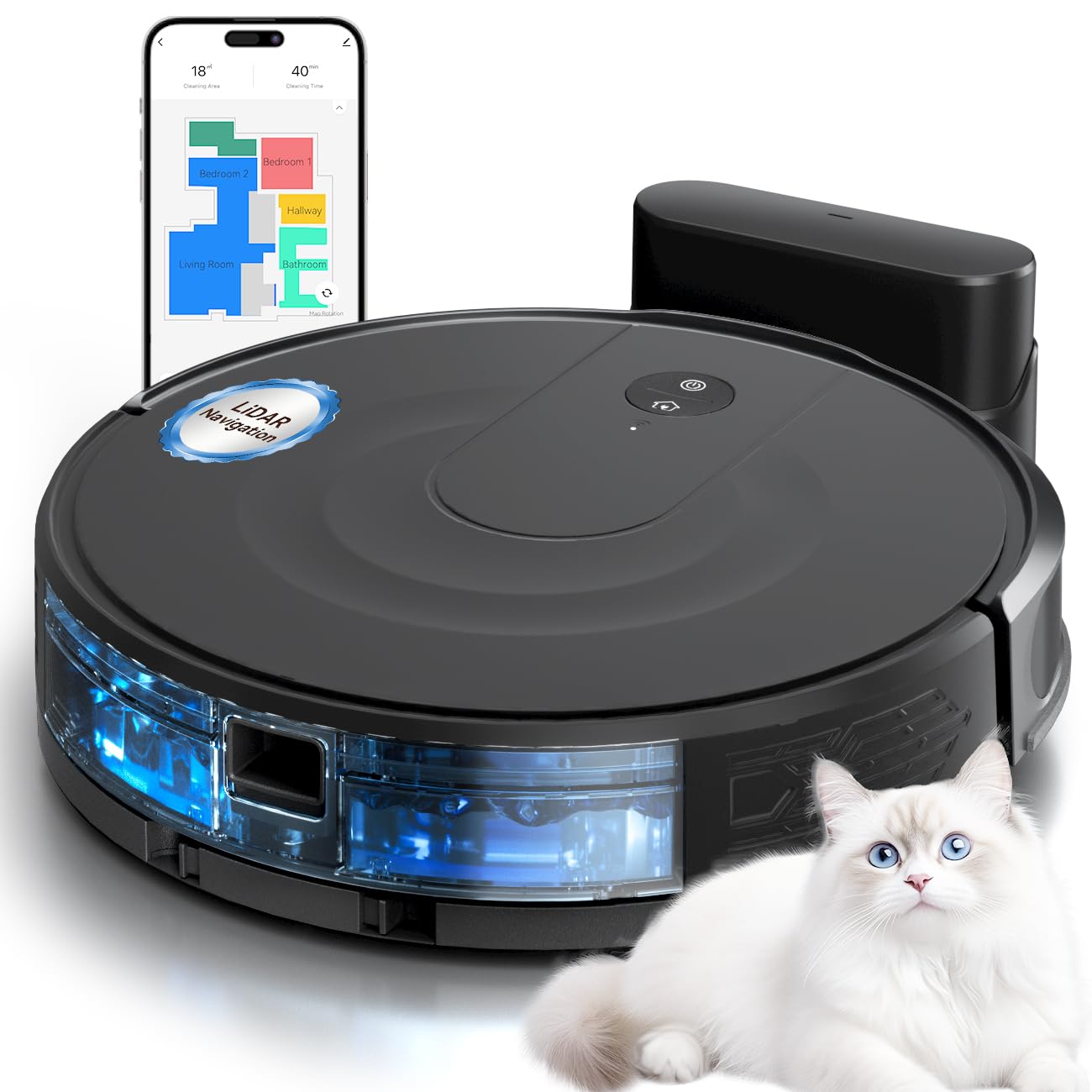 Slim Robot Vacuum Mop Combo with LiDAR - 9000Pa for Pets & Floors - Home Cleaning
