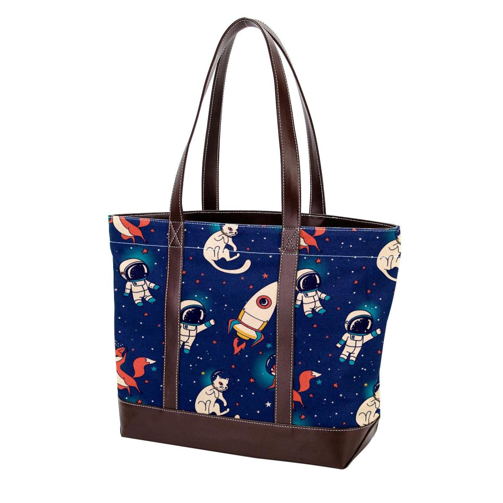 Dolphin Print Tote Bags for Women - Large Leather & Canvas Shoulder Bag with Top Handle - Beach Tote, Work Bag & Everyday Purse