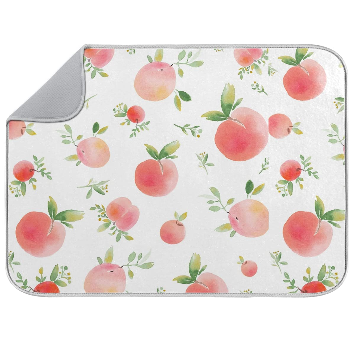 Premium Microfiber Dish Drying Mat with Pink Peaches Design - Extra Large 18