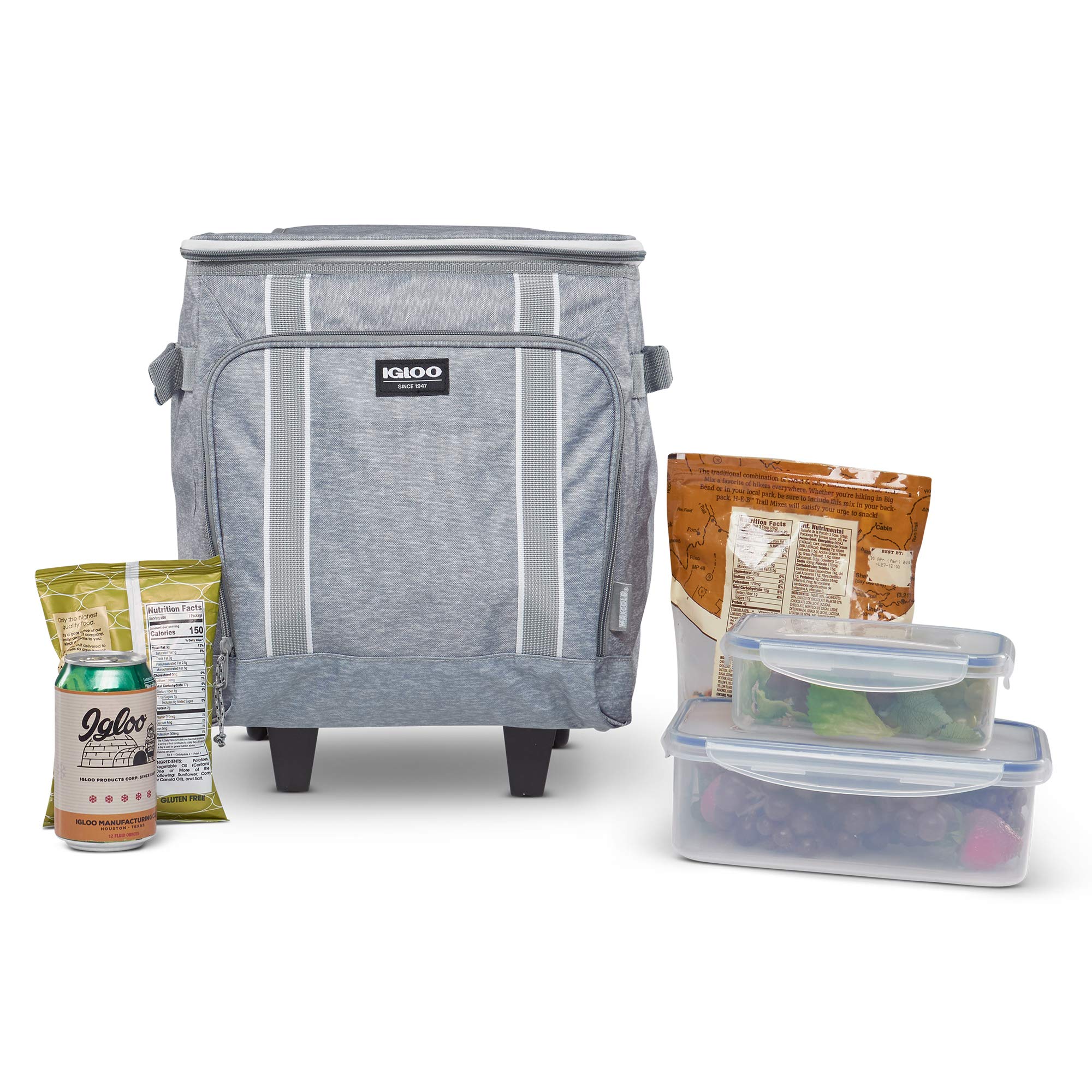 Igloo Large Rolling Cooler - 50-Quart Insulated Soft-Sided Cooler with Wheels for Camping, Beach, Picnics & Outdoor Adventures