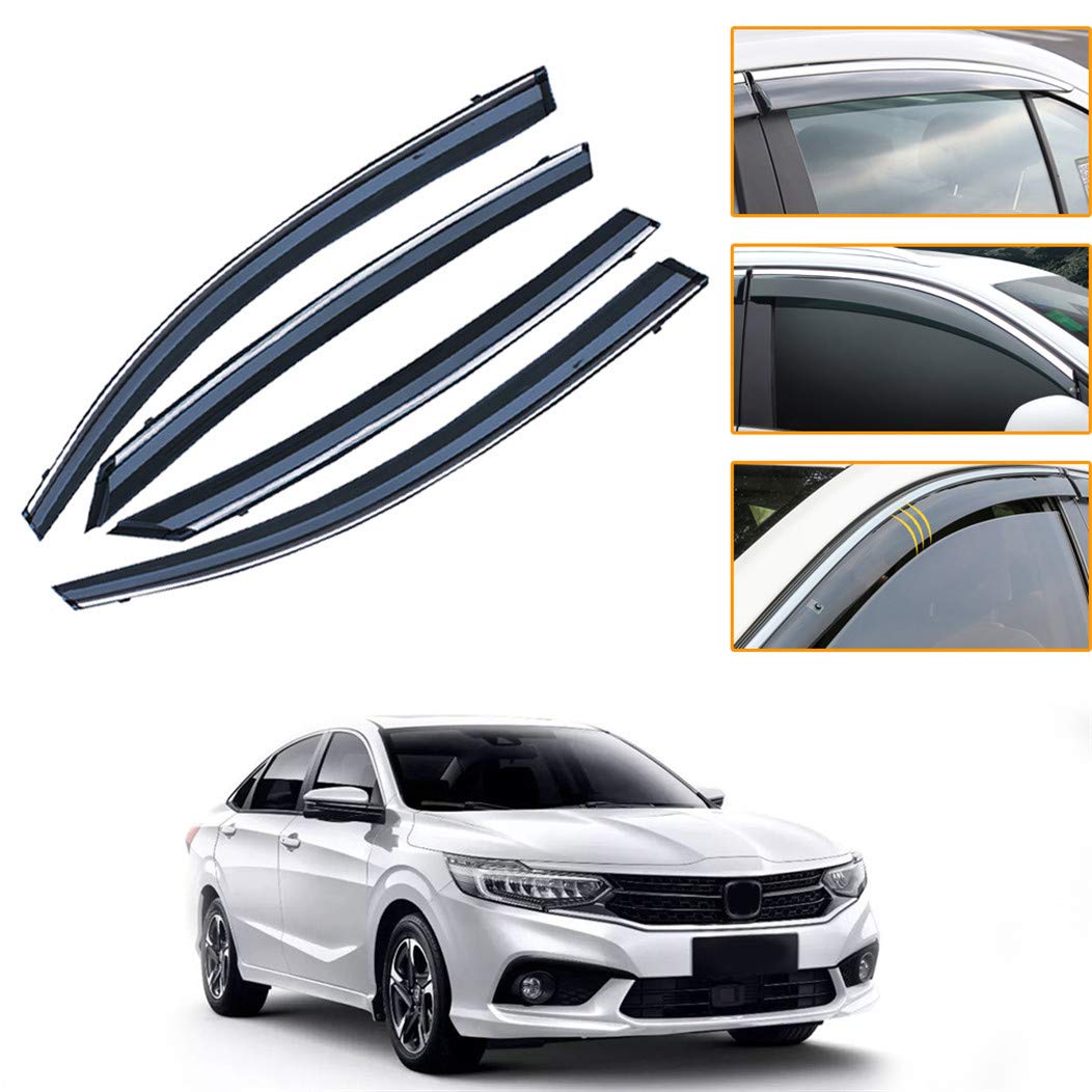 Envix 2019 Car Window Visors - 4Pcs Smoke Rain Guard Vent Visor Side Wind Deflector Tape-On Mount Accessories - Perfect for Rain Protection & Improved Airflow While Driving