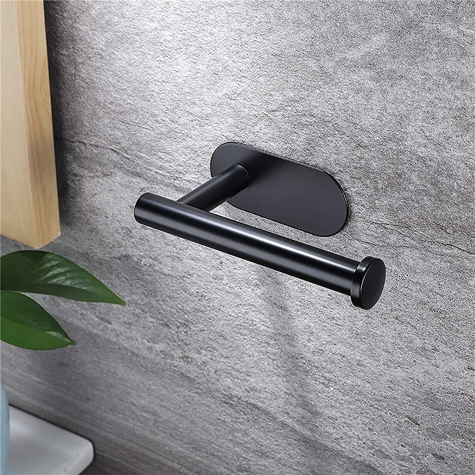 No Drill Self Adhesive Toilet Paper Holder - Stainless Steel Brushed Bathroom Tissue Roll Mount with Strong Sticky Backing for Easy Installation (Black) - Perfect for Apartments, RVs, and Small Bathrooms