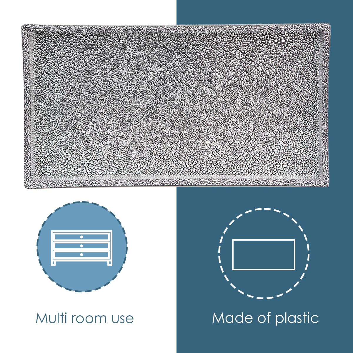Home Basics Plastic Vanity Tray - Jewelry & Makeup Organizer for Perfume, Cosmetics, Bathroom or Dresser (Silver Texture) - Perfect for Bedroom Decor & Bathroom Storage