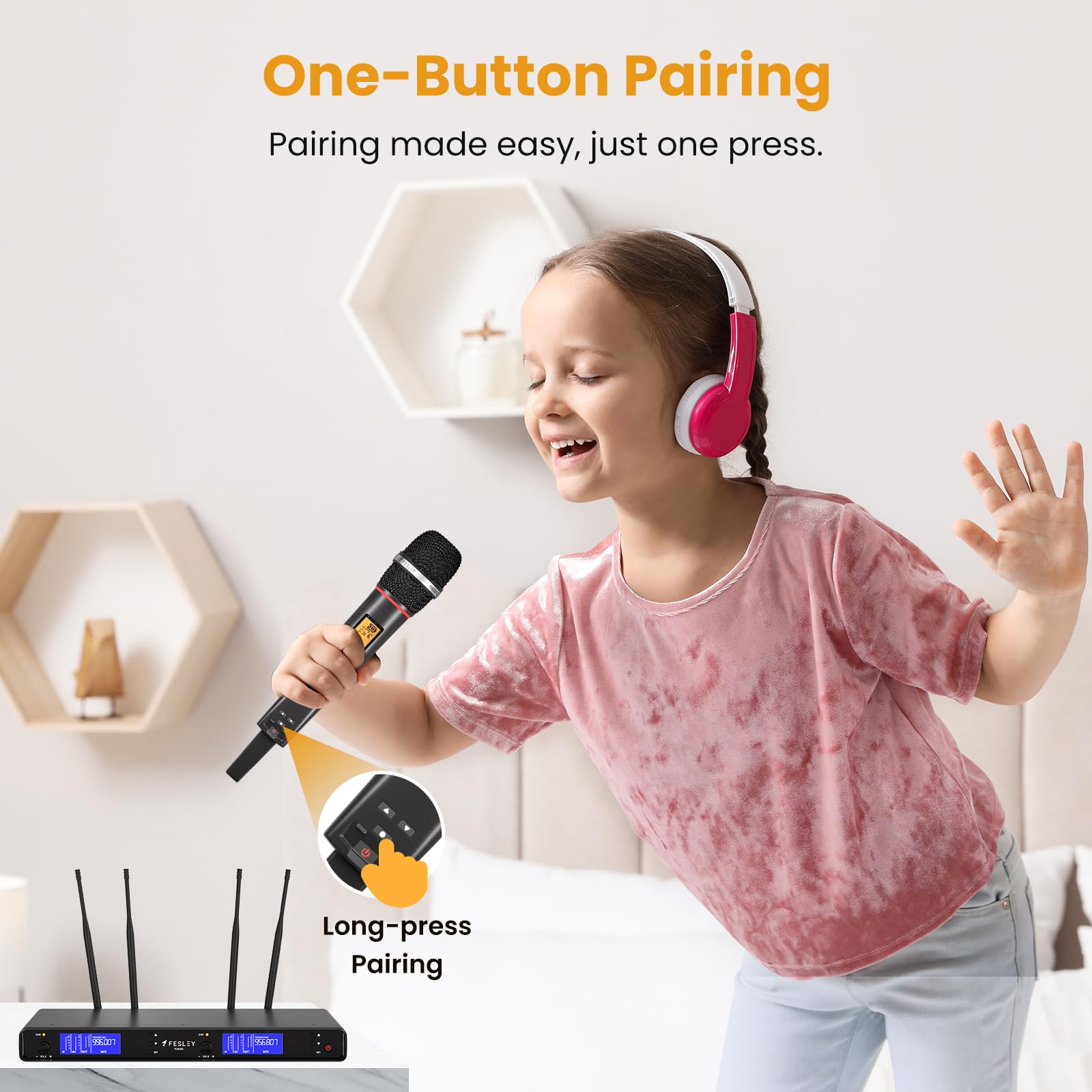 Professional Wireless Microphone System - 500ft UHF Range Handheld Dynamic Mic with Auto Scan Receiver | Ideal for Karaoke, Church, Wedding & Live Performances | Crystal Clear Sound for Singers, Speakers & Performers