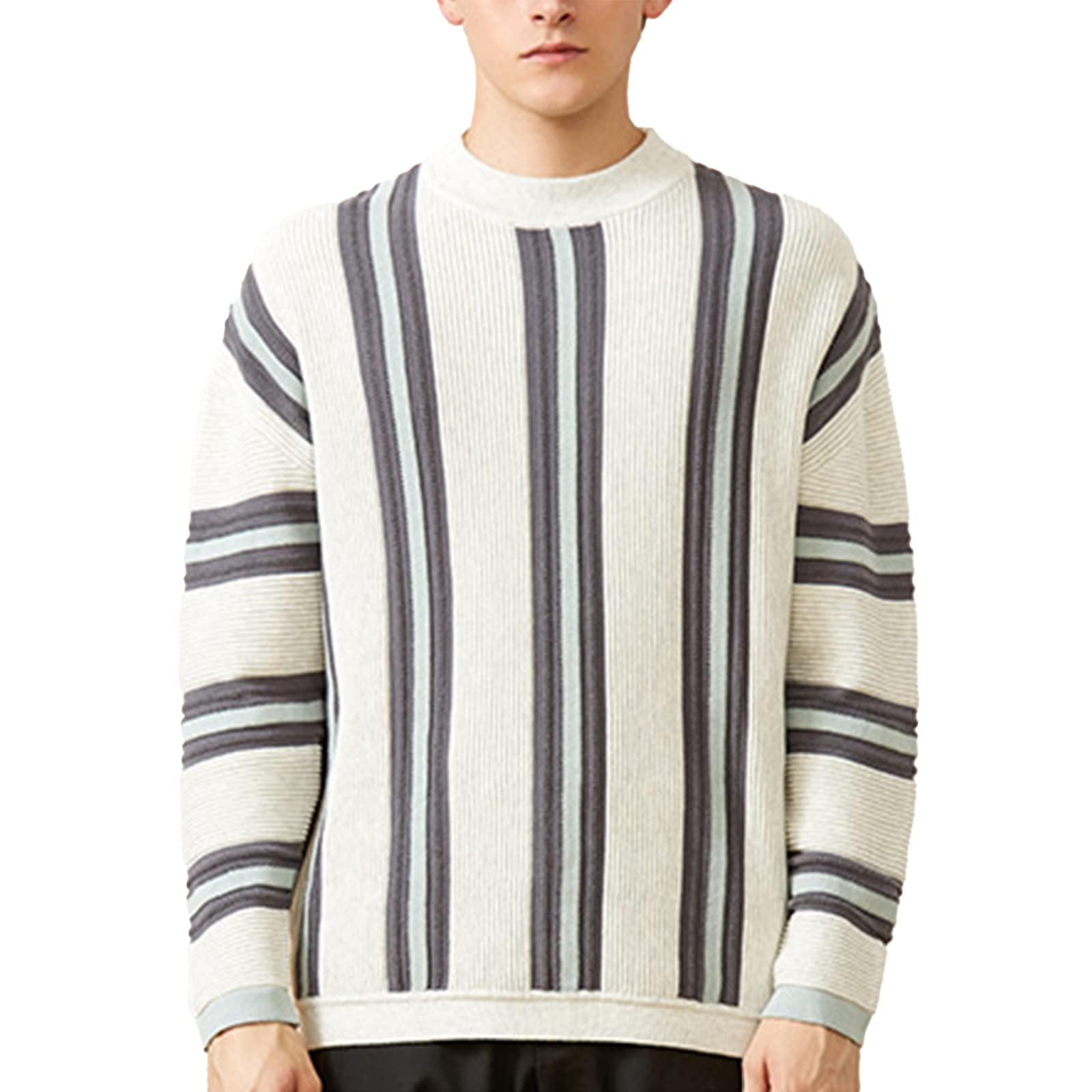 Men's Slim Fit Striped Casual Round Neck Knitted Sweater - Lightweight Pullover for Fall & Winter - Perfect for Office, Dating & Daily Wear