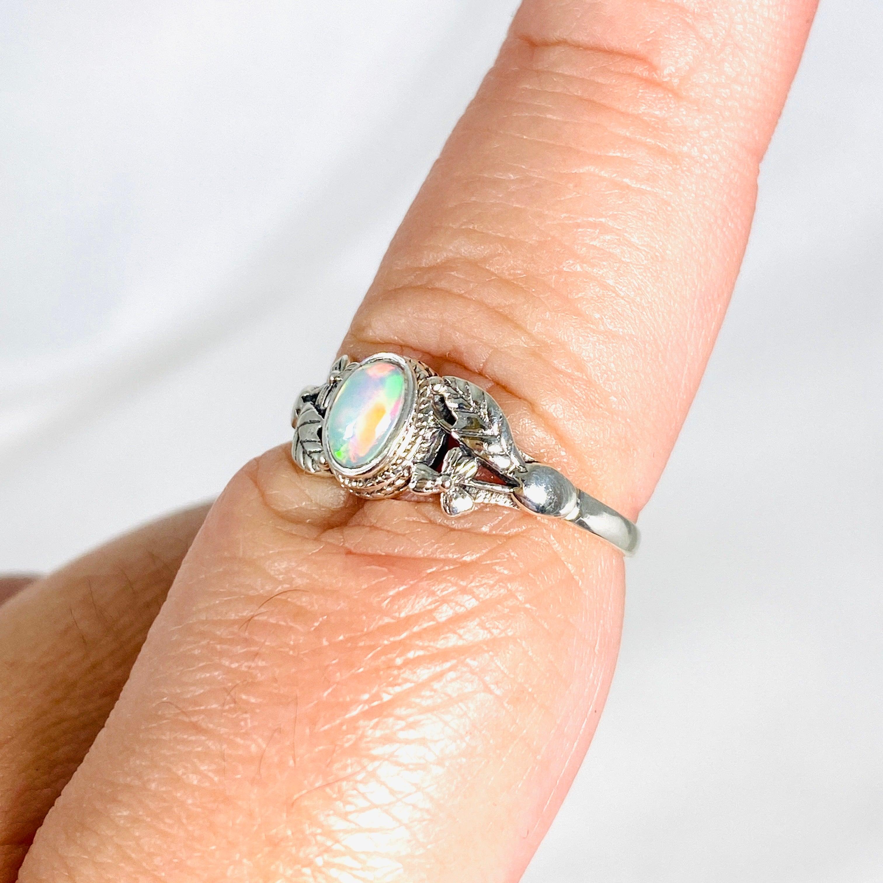 Ethiopian Opal Silver Leaf Ring KRGJ3000 - Elegant Jewelry for Women, Perfect for Weddings, Parties & Special Occasions
