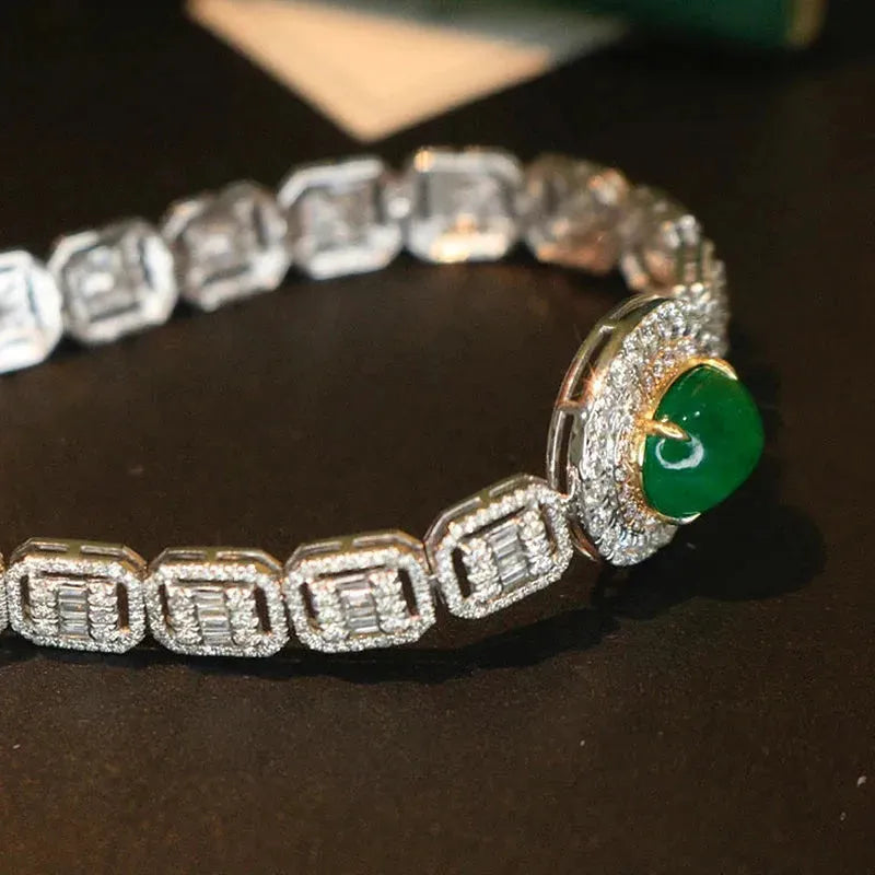 18K Gold Real Diamond & Natural Emerald Luxury Bracelet for Women - High-Quality Gift for Banquets, Parties & Special Occasions