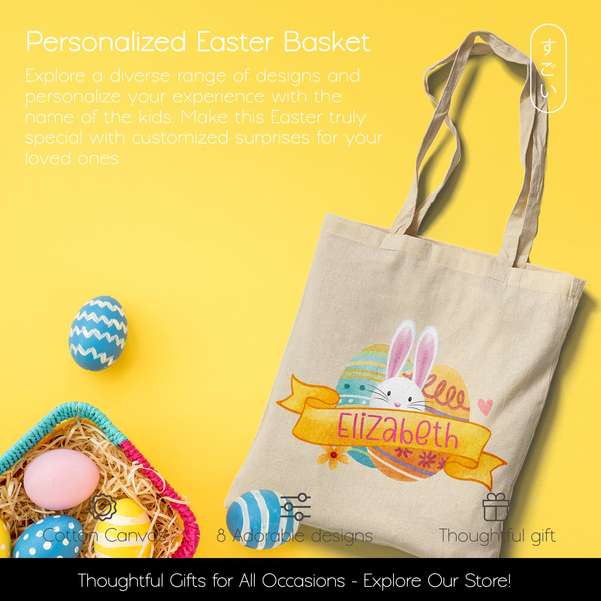 Personalized Easter Basket & Custom Easter Tote Bags for Kids - Bulk Options Available | Custom Name Easter Gifts for Boys, Girls, Babies & Toddlers | Perfect for Easter Egg Hunts, Church Events & Spring Celebrations