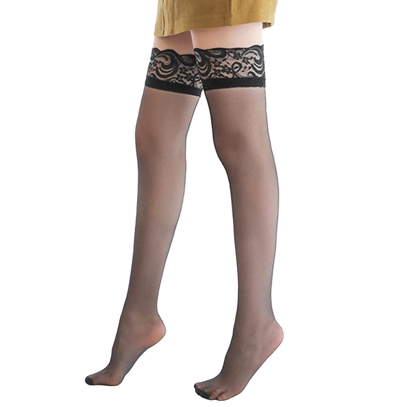 SCFZPRC Women's Sexy Sheer Thigh High Stockings with Lace Top - Soft Silk Stockings for Women - Perfect for Date Night, Cosplay & Special Occasions