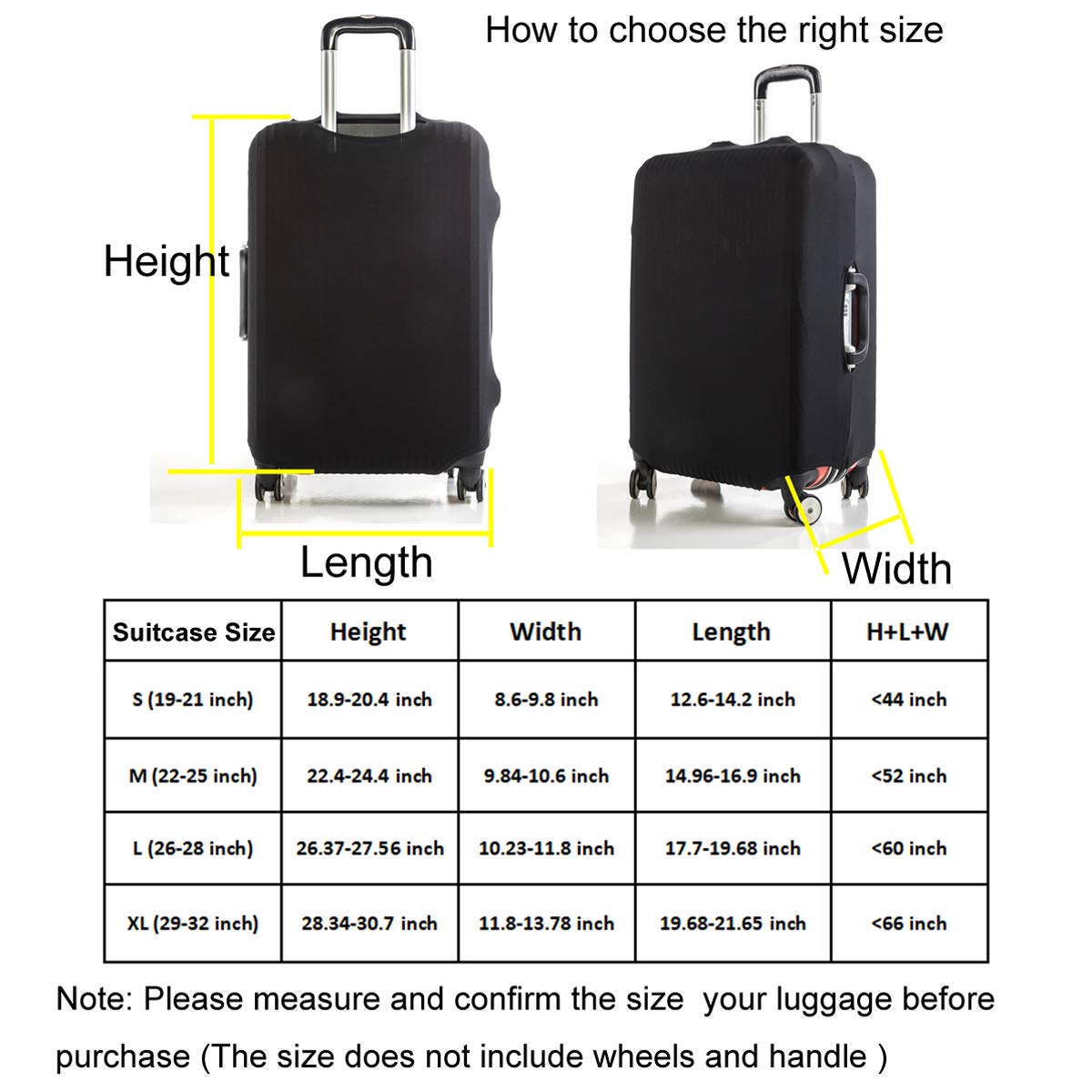 1 Piece Polyester Luggage Cover Protector - Elastic Travel Suitcase Cover Washable for 19-21 Inch Luggage (Black, Size S) - Perfect for Airplane Travel & Bag Protection