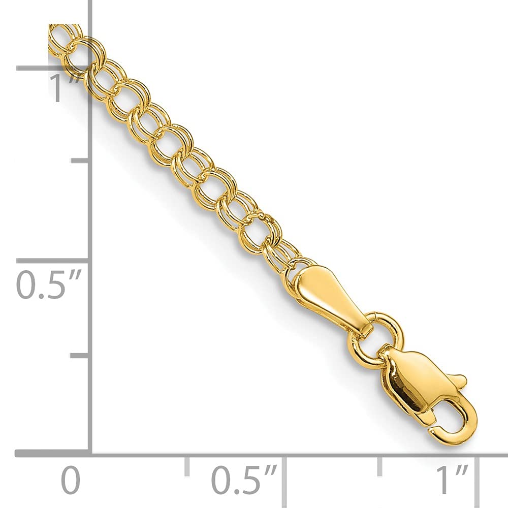 14K Yellow Gold 3mm Solid Double Link Charm Bracelet for Women - Elegant Fine Jewelry Gift for Her - Perfect for Anniversaries, Birthdays & Special Occasions