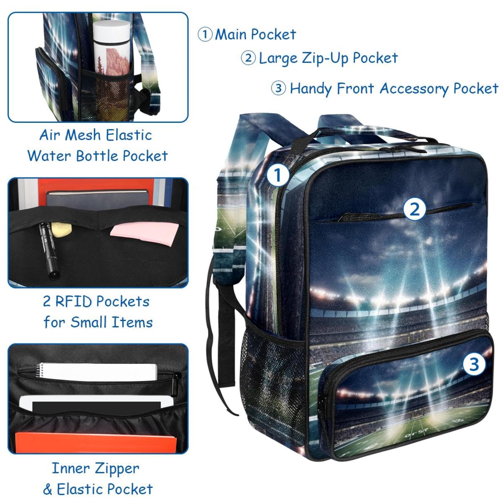 Best Travel & Work Backpack for Men & Women - Durable Laptop Backpack with USB Charging Port - Perfect for Commuting, School, and American Football Games