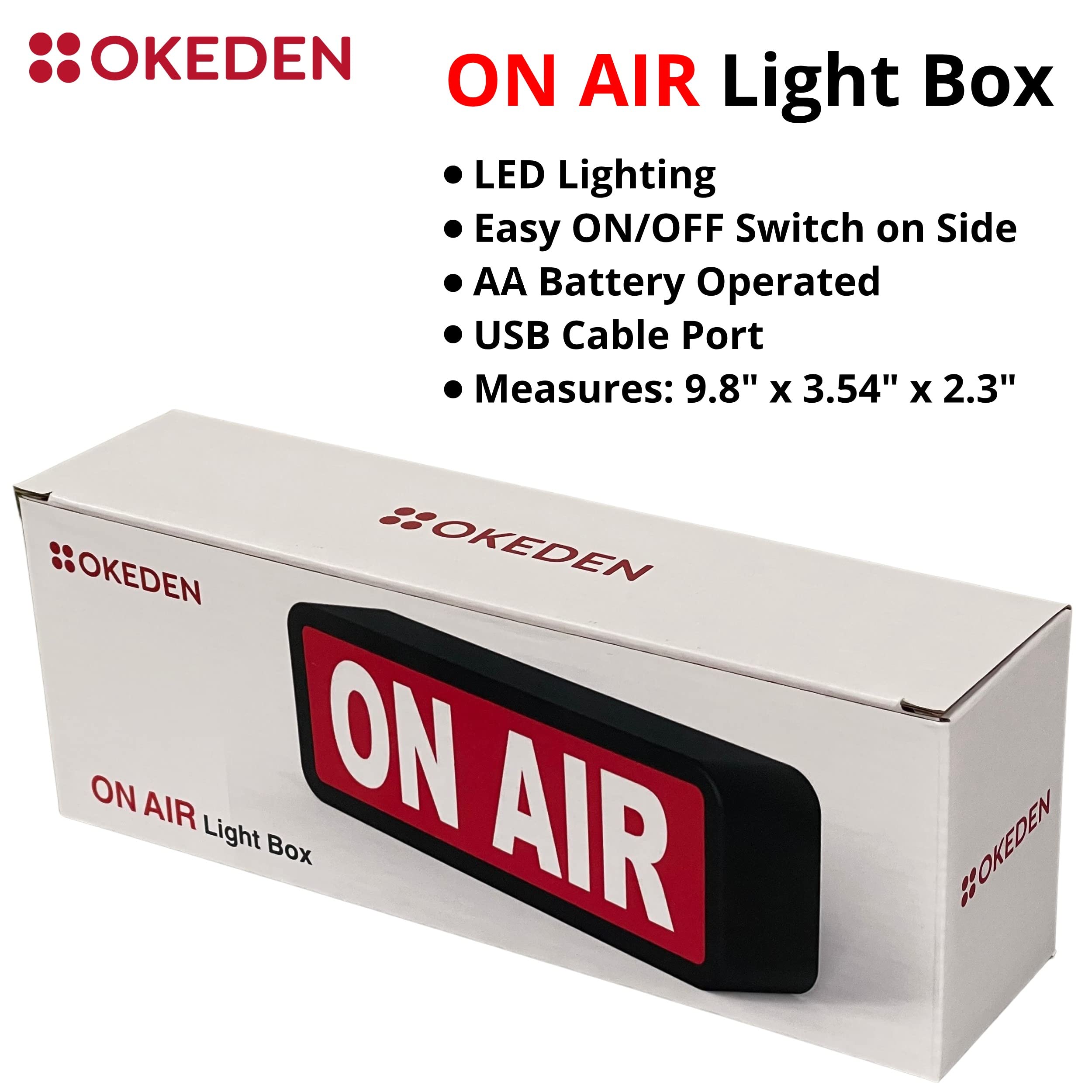 ON AIR LED Light Sign by OKEDEN - Studio Recording Light for Vloggers & YouTube Stars, Wall Decor for Home Office & Streaming Room, USB/Battery Powered with Easy Switch - Perfect for Podcasts, Live Streams & Content Creation