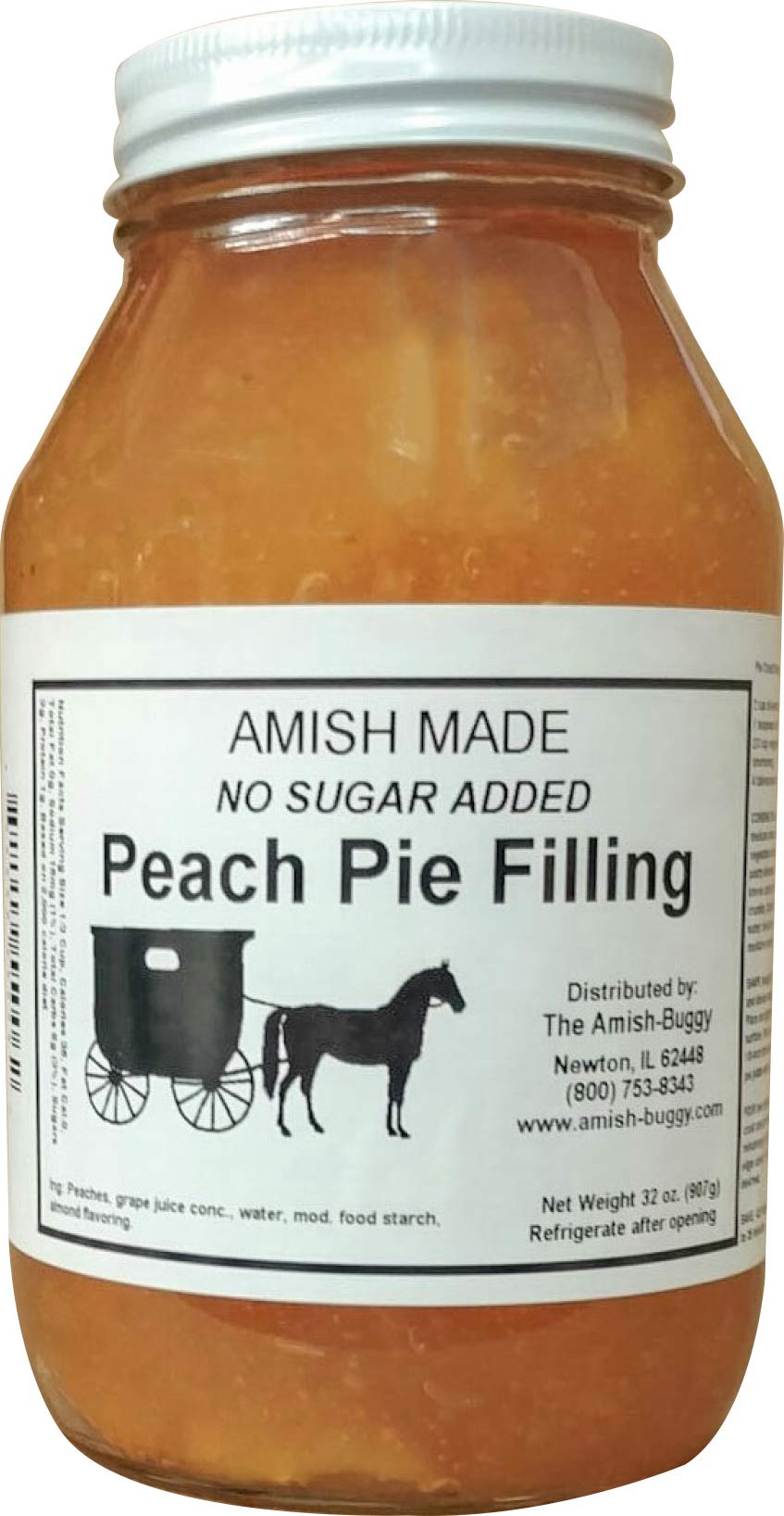 No Sugar Added Peach Pie Filling & Topping - Ready to Use 32 oz Jar - Perfect for Pies, Desserts, Yogurt & Baking