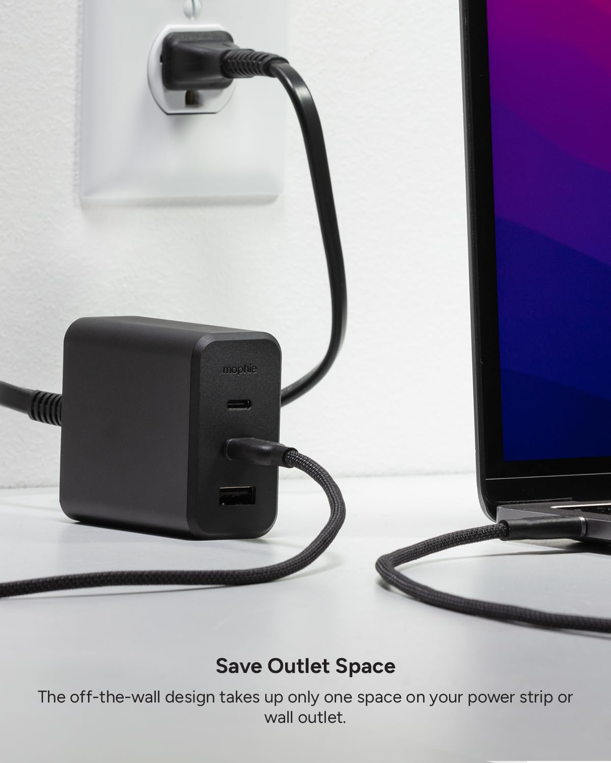 mophie GaN 100W USB C Charger Block - 3-Port Fast Wall Charger for MacBook Pro/Air, iPad Pro, iPhone 15/14/13, Samsung Galaxy S23/S22, Google Pixel 8/7 - Includes 5ft USB-C Cable, Dual USB-C PD & USB-A Ports - Compact Travel Charger for Home, Office & Car (Black)