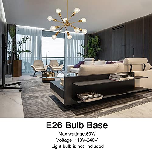 BONLICHT Modern 10-Light Sputnik Chandelier Brushed Brass Adjustable Arm Metal Kitchen Pendant Light, Mid Century Vintage Industrial Ceiling Fixture for Living Room, Dining Room, Bedroom & Office Lighting