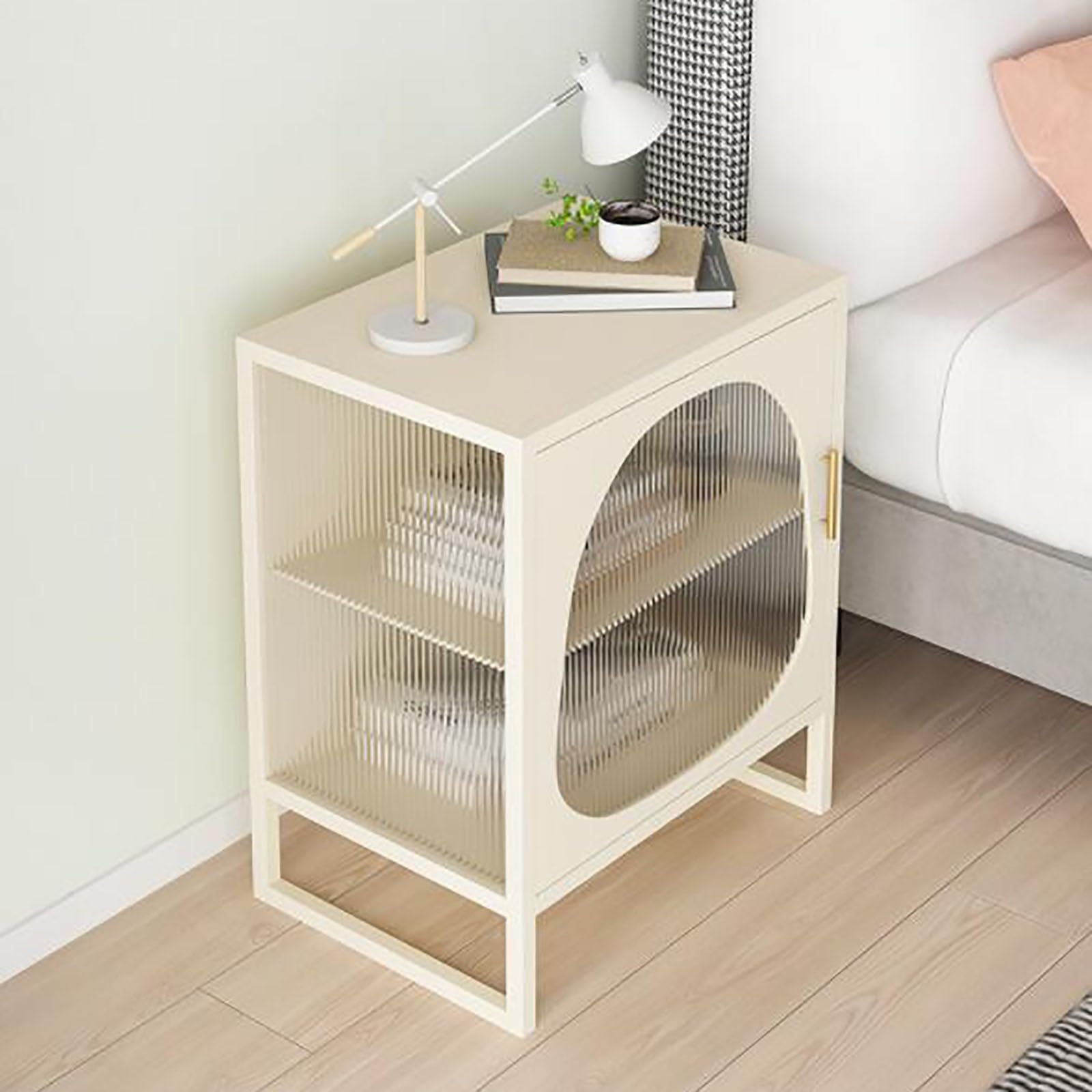 Modern Nightstand with 2-Tier Storage - Sturdy Iron Frame & Tempered Glass Top - White Right-Side Bedside Table for Bedroom or Living Room - Perfect for Holding Lamps, Books & Bedroom Essentials