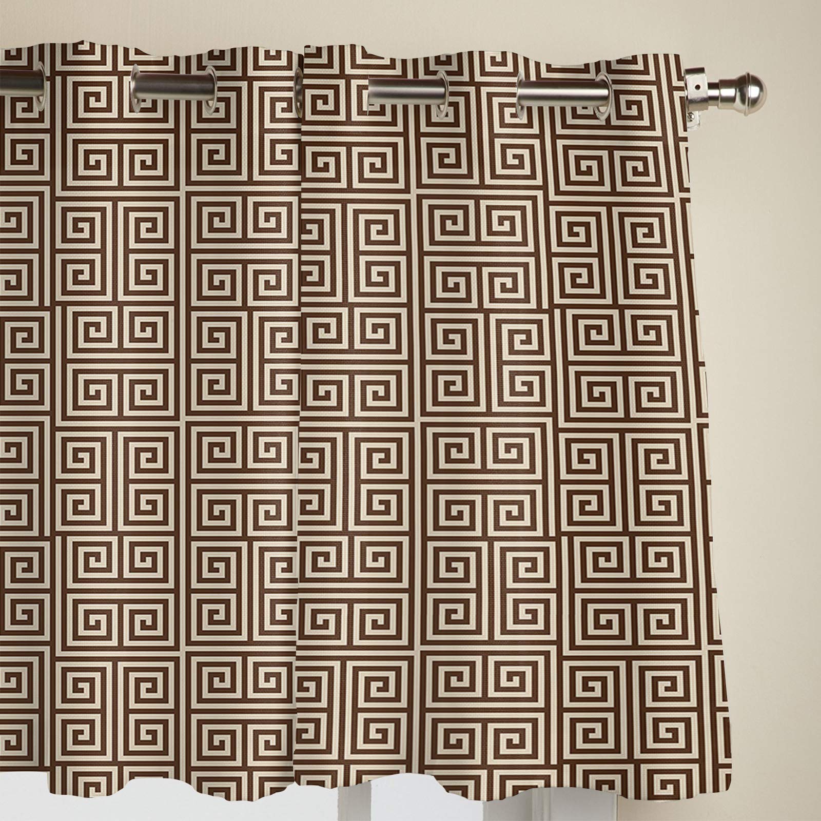 Traditional Style Ethnic Grommet Top Window Curtains - 2 Panels Room Darkening Drapes in Geometric Square Brown Design for All Seasons | Perfect for Bedroom, Living Room & Home Decor