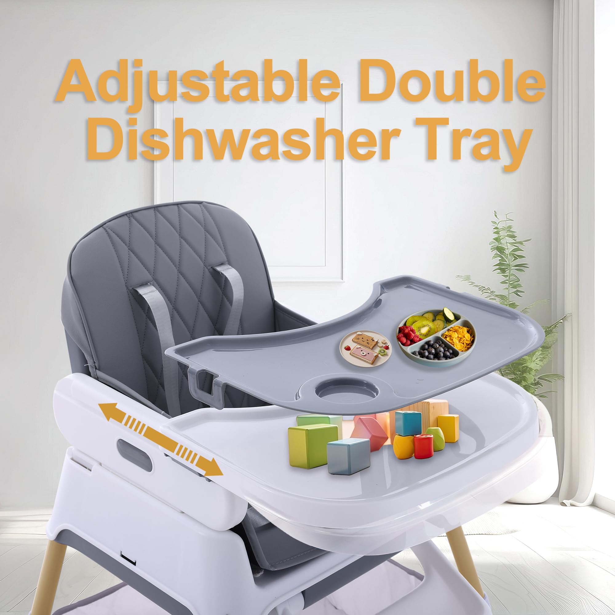 **3-in-1 Convertible Baby High Chair for Infants & Toddlers – Adjustable Compact Feeding Chair with Tray (Light Gray) – Perfect for Home, Dining, and Travel**
