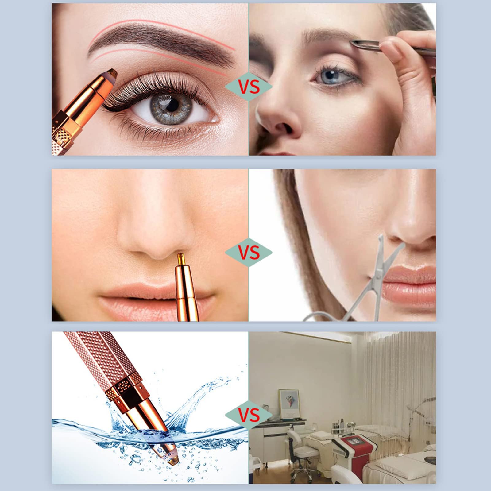 4-in-1 Rechargeable Eyebrow Trimmer & Painless Facial Hair Remover - Lady Shaver for Face, Eyebrows, Nose, Ears & Body (Rose Gold) - Perfect for Travel, Home Use & Daily Grooming Routine