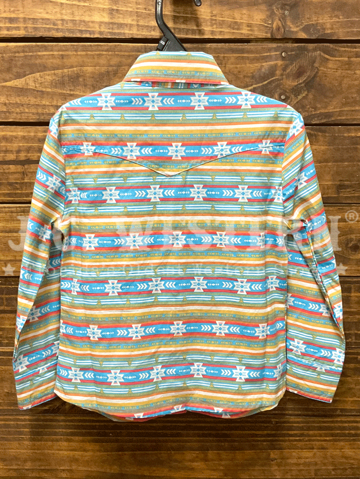 Panhandle C6S3497 Girls' Aztec Print Long Sleeve Snap Shirts - Colorful Tribal Style Top for Kids | Perfect for School, Playdates & Family Outings