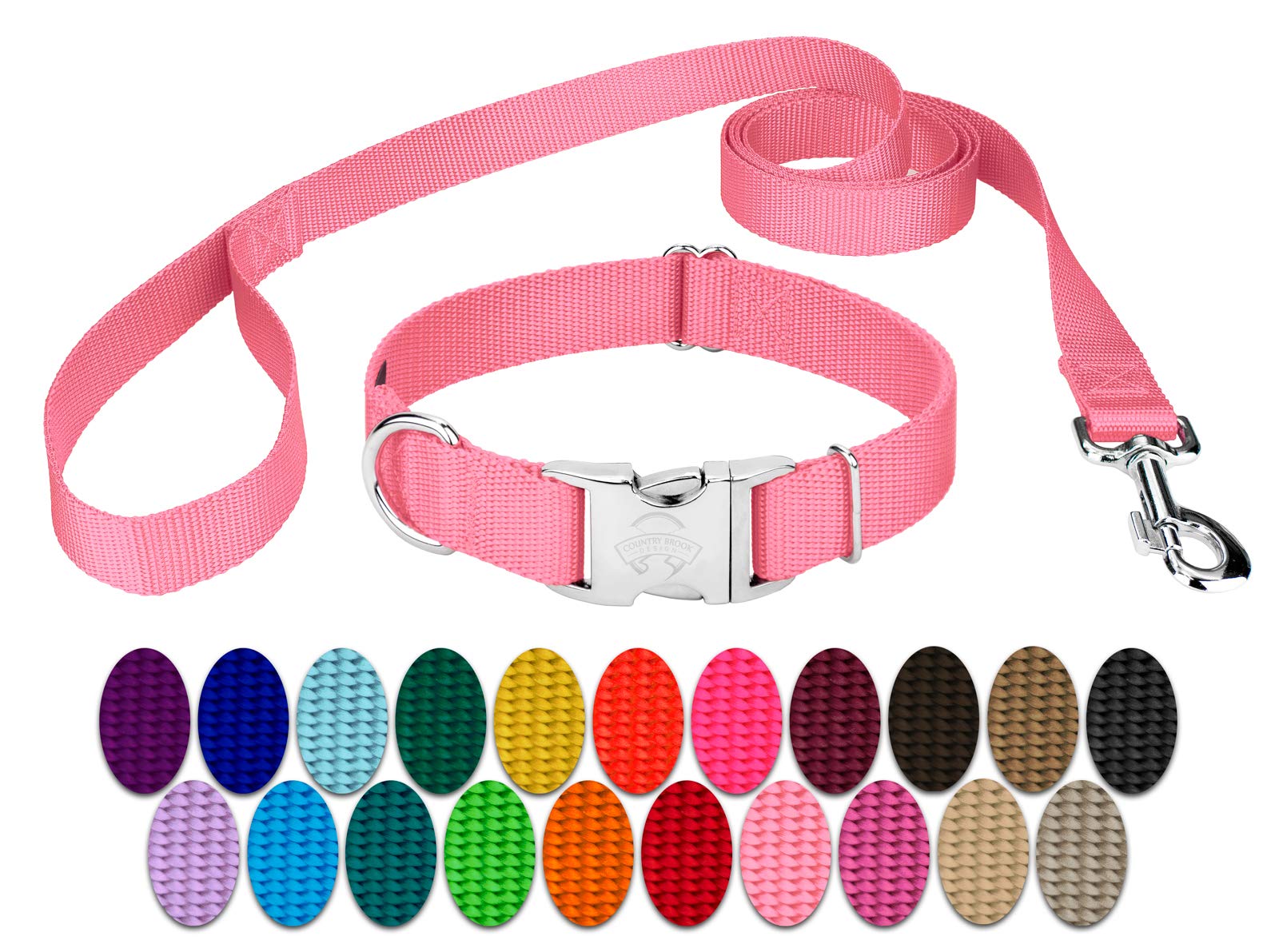 Premium Nylon Dog Collar & Leash Set for Small Medium Large Dogs - 30+ Vibrant Colors (3/4