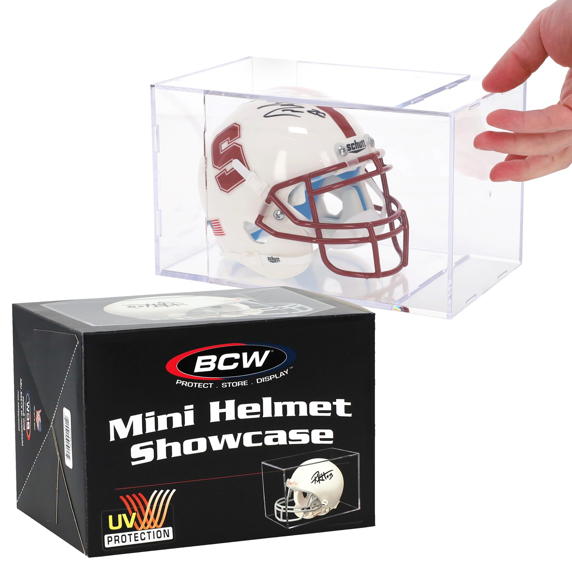 BCW Sports Showcases | UV-Resistant Acrylic Display Case for Autographed Balls & Mini Helmets | Protective Memorabilia Holder for Sports Collectibles | Perfect for Home Display, Man Cave Decor, or Sports Fan Gifts (Mini Helmet - 1 Pack)