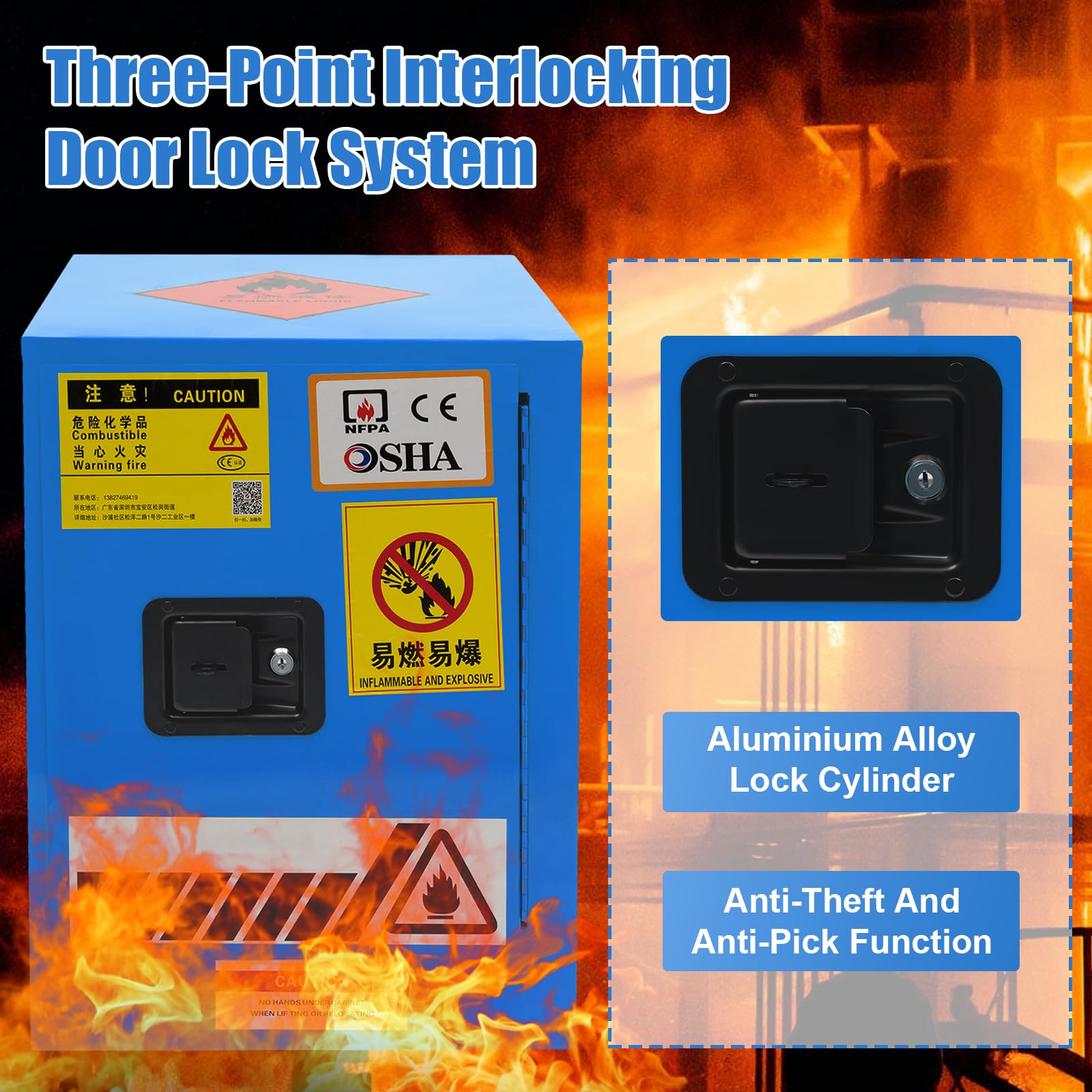4 Gallon Hazardous Material Storage Cabinet - Fireproof & Explosion Proof Safety Cabinet for Gasoline, Chemicals | Commercial, Industrial & Home Use | Garage, Workshop, Laboratory Safety Storage (Blue)