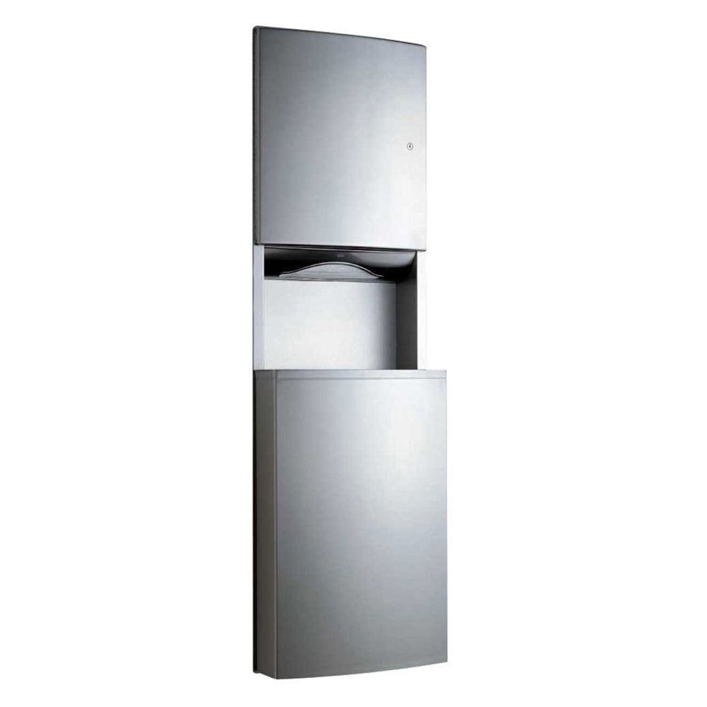 Bobrick B43944 ConturaSeries Recessed Paper Towel Dispenser & Waste Receptacle Combo - Satin Finish for Restrooms, Kitchens & Commercial Spaces