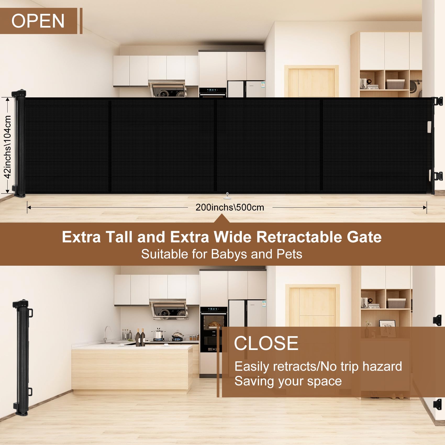 200 Inch Extra Wide Retractable Baby Gate with Reinforced Strip Design - 42