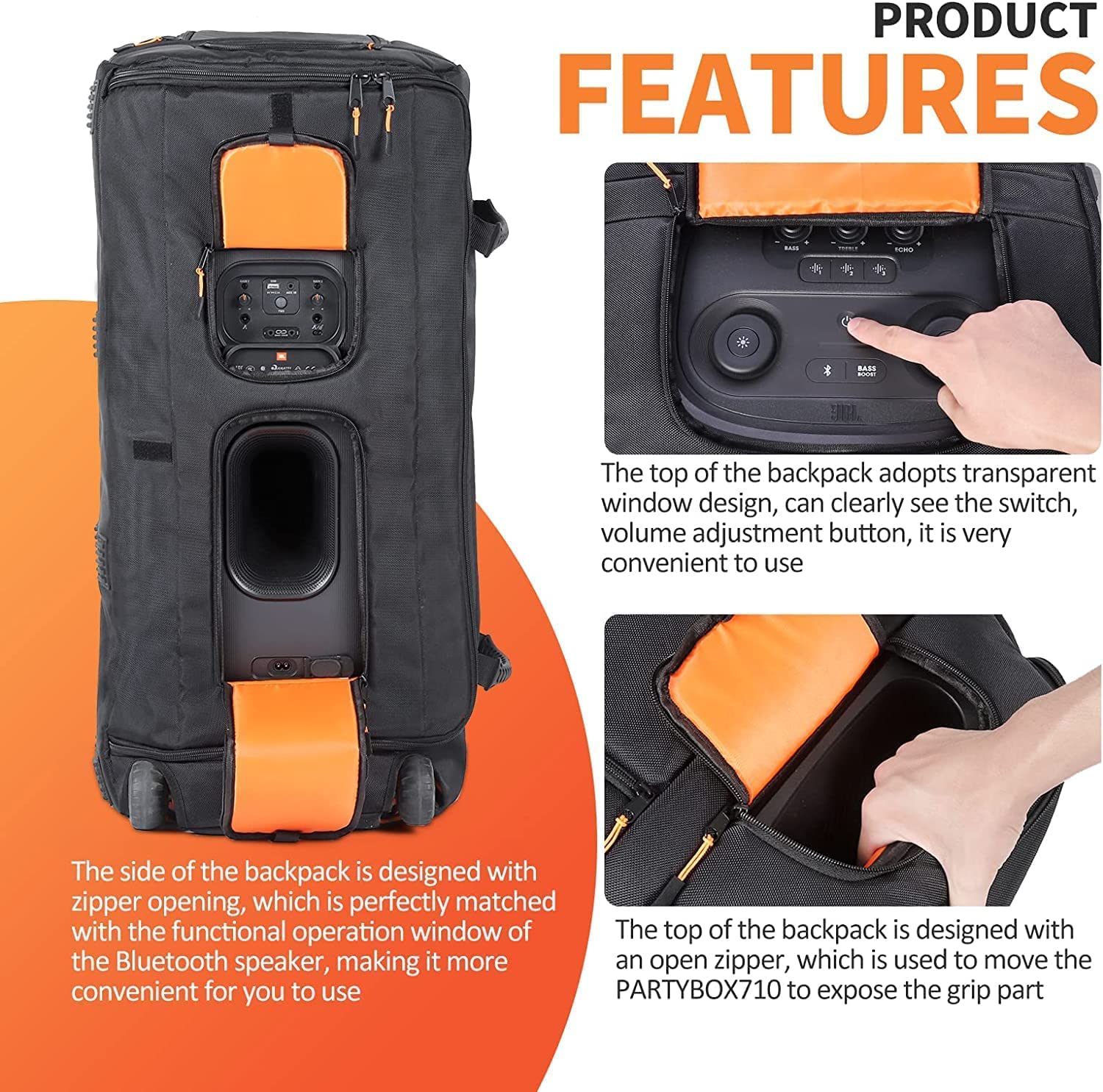 JBL PARTYBOX 710 Speaker Cover - Waterproof Protective Case & Portable Storage Bag for DJ Equipment, Live Performances | Durable Tote Backpack for Outdoor Parties, Travel, Camping & Events | Perfect for Concerts, Beach Trips & Music Festivals