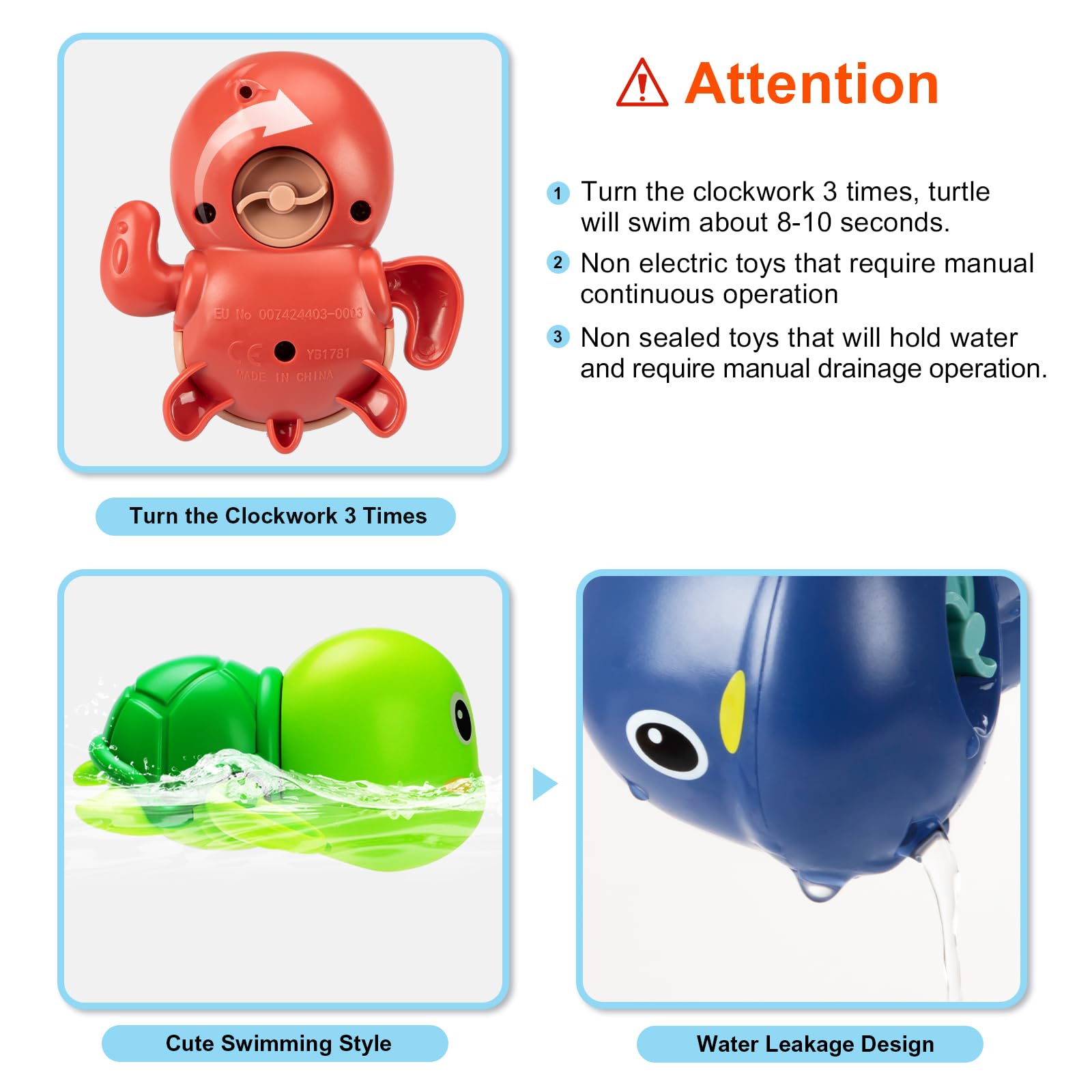 6-Piece Wind Up Swimming Turtle Bath Toys for Toddlers 1-3 Years - Fun Bathtime & Pool Toys for Baby Boys & Girls - Perfect for Sensory Play, Early Learning & Water Safety Training