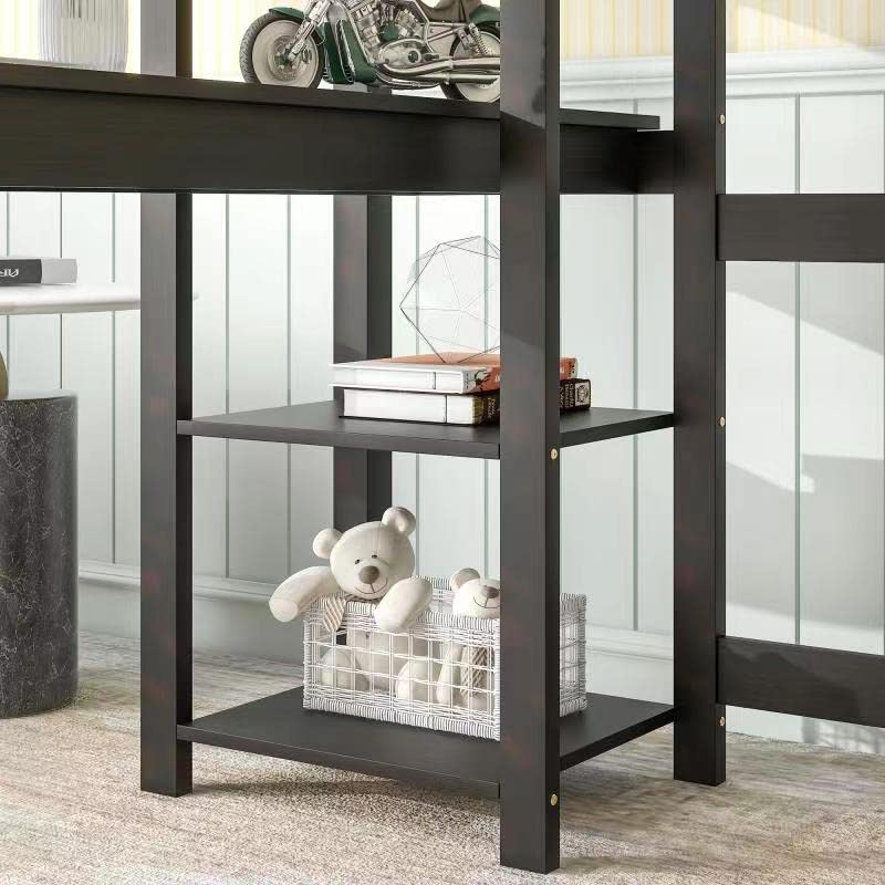 Harper & Bright Designs Full Size Loft Bed with Built-in Desk & Storage Shelves - Solid Wood Loft Bed Frame for Kids, Teens & Adults - Space-Saving Study & Sleep Solution for Small Bedrooms (Full Size, Espresso)