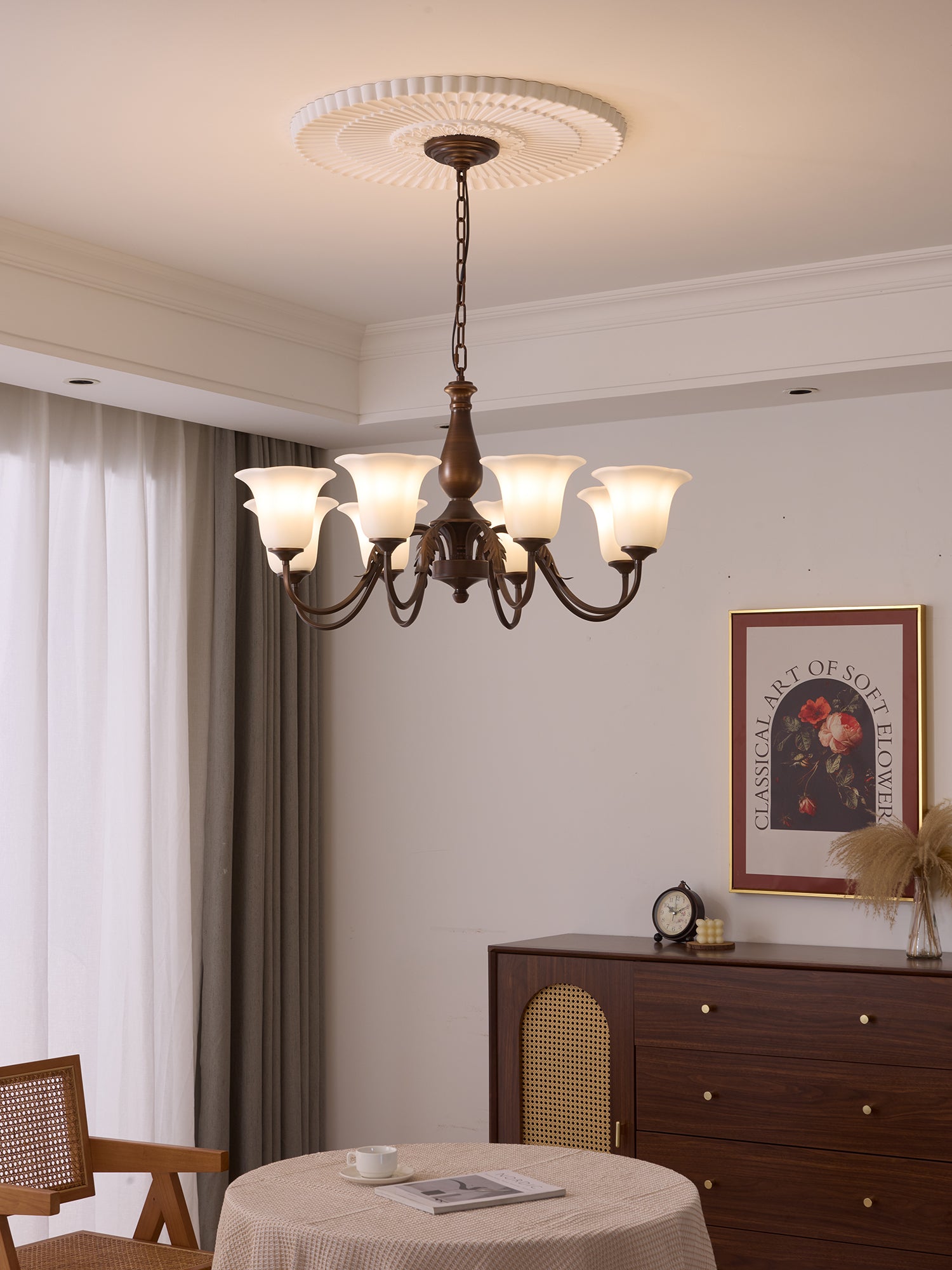 Aurelia Fleur Crystal Chandelier - Elegant Floral Design Ceiling Light Fixture for Dining Room, Bedroom & Living Room Decor