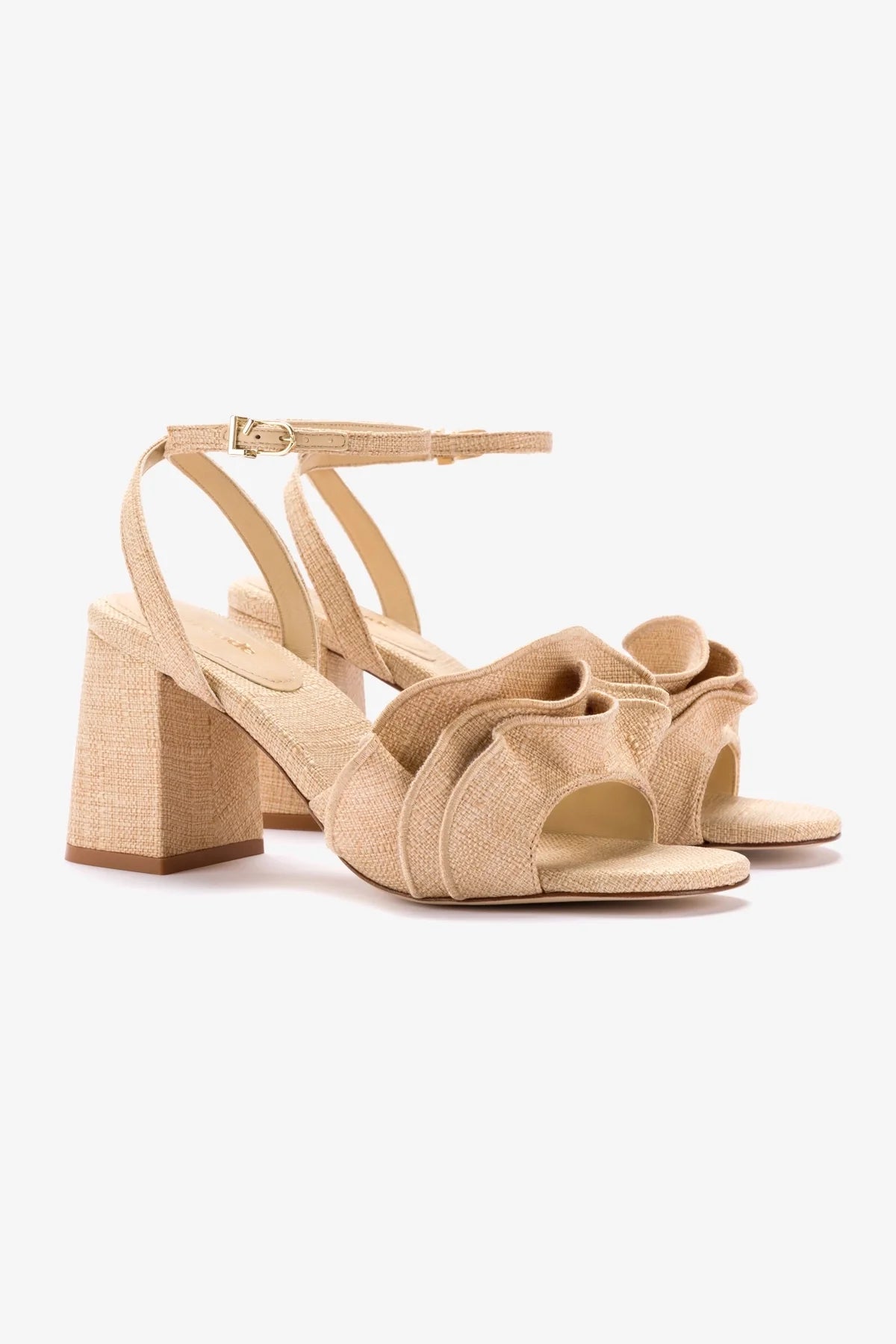 Selena Women's Beige Raffia Ruffle Sandals - Comfortable Summer Slide Sandals for Beach, Vacation & Casual Outings