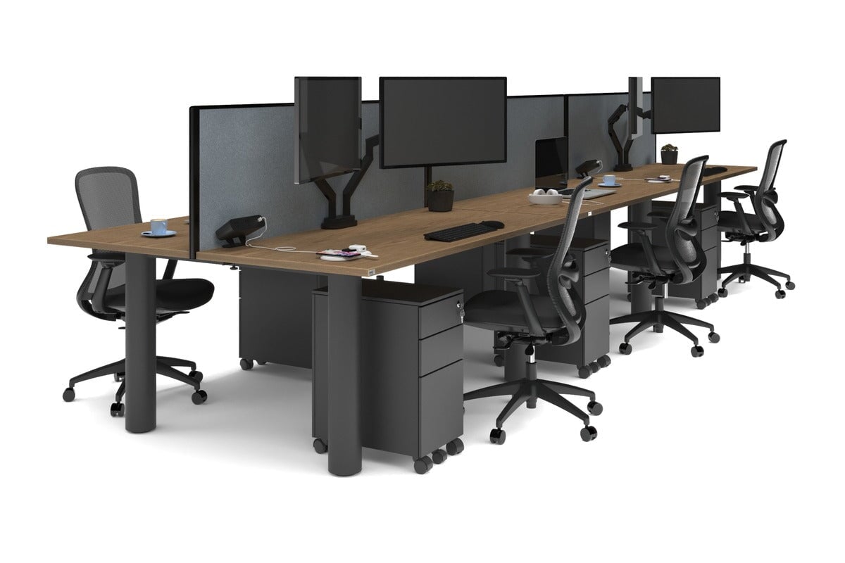 Quadro Cylinder Leg 6-Person Office Workstation Desk [1800L x 700W] - Modern Collaborative Workspace Solution for Team Meetings & Office Productivity