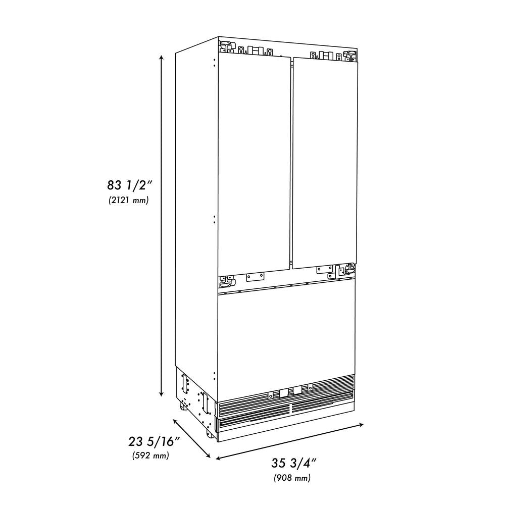 ZLINE Autograph Edition 36 Inch Panel Ready French Door Built-In Refrigerator - 19.6 cu ft Capacity, Bottom Freezer, Water Dispenser & Ice Maker, Matte Black Accents (RBIVZ 36 MB) - Perfect for Modern Kitchens and Open-Concept Homes