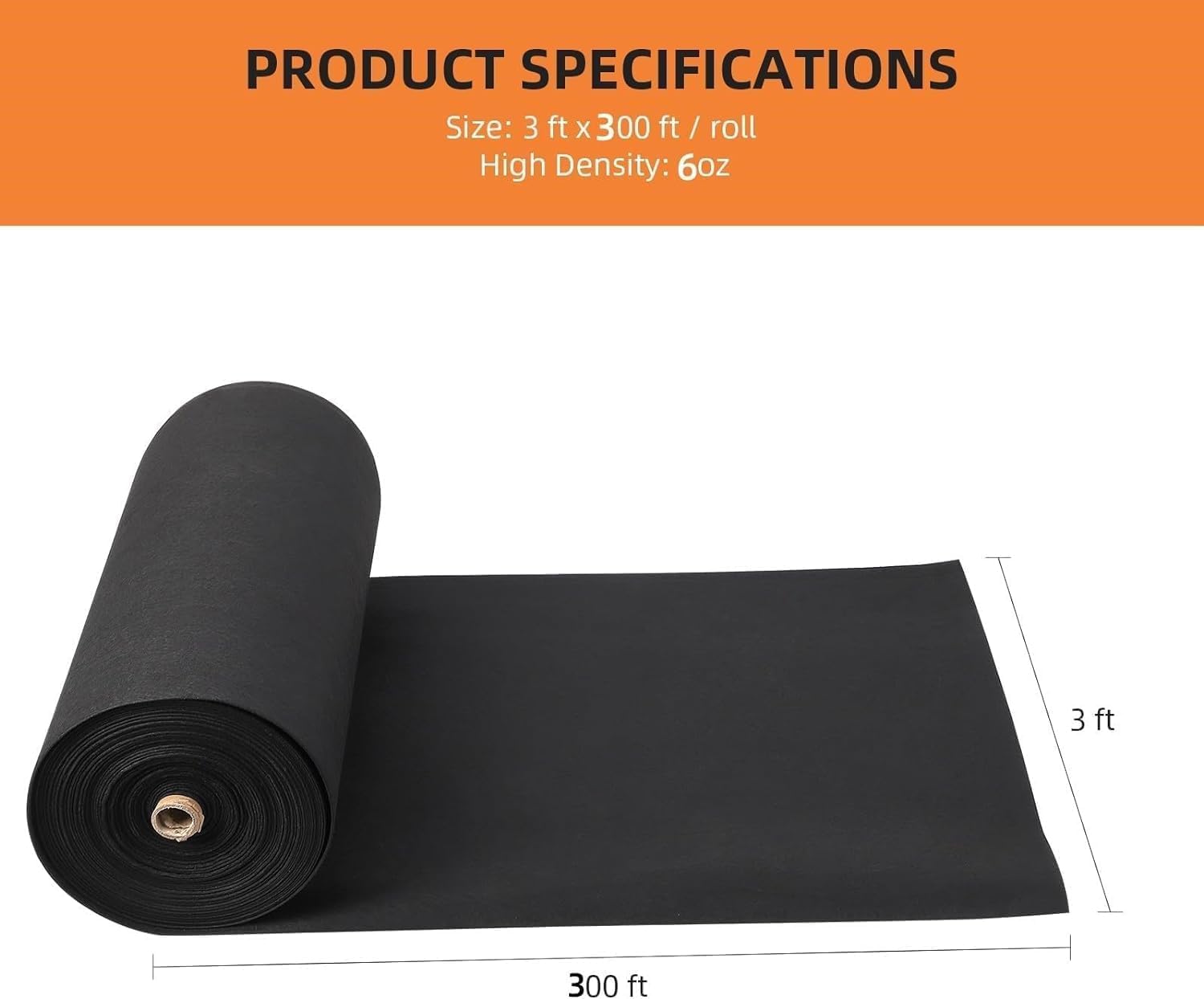 GARVEE 3'x300' Heavy Duty Non-Woven Geotextile Fabric - 6oz, 350N/440N Strength for Driveway Stabilization, Erosion Control & Landscaping | Water Permeable Weed Barrier for French Drain, Garden & Construction Projects | Durable Black Landscape Fabric