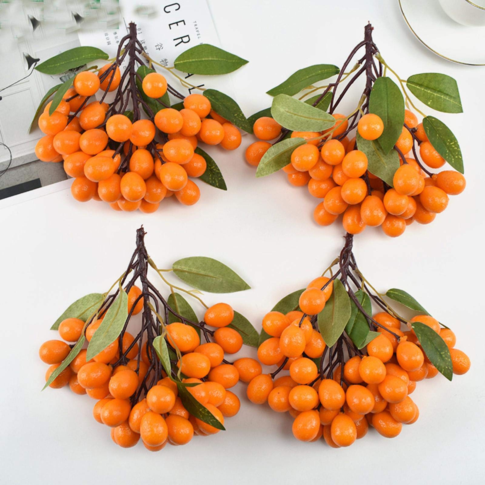 Artificial Kumquat Fruit Bunch - 19cm Long Fake Plastic Kumquats for Home Decor, Table Centerpiece, Wedding & Party Decoration - Realistic Simulation Fruit Model